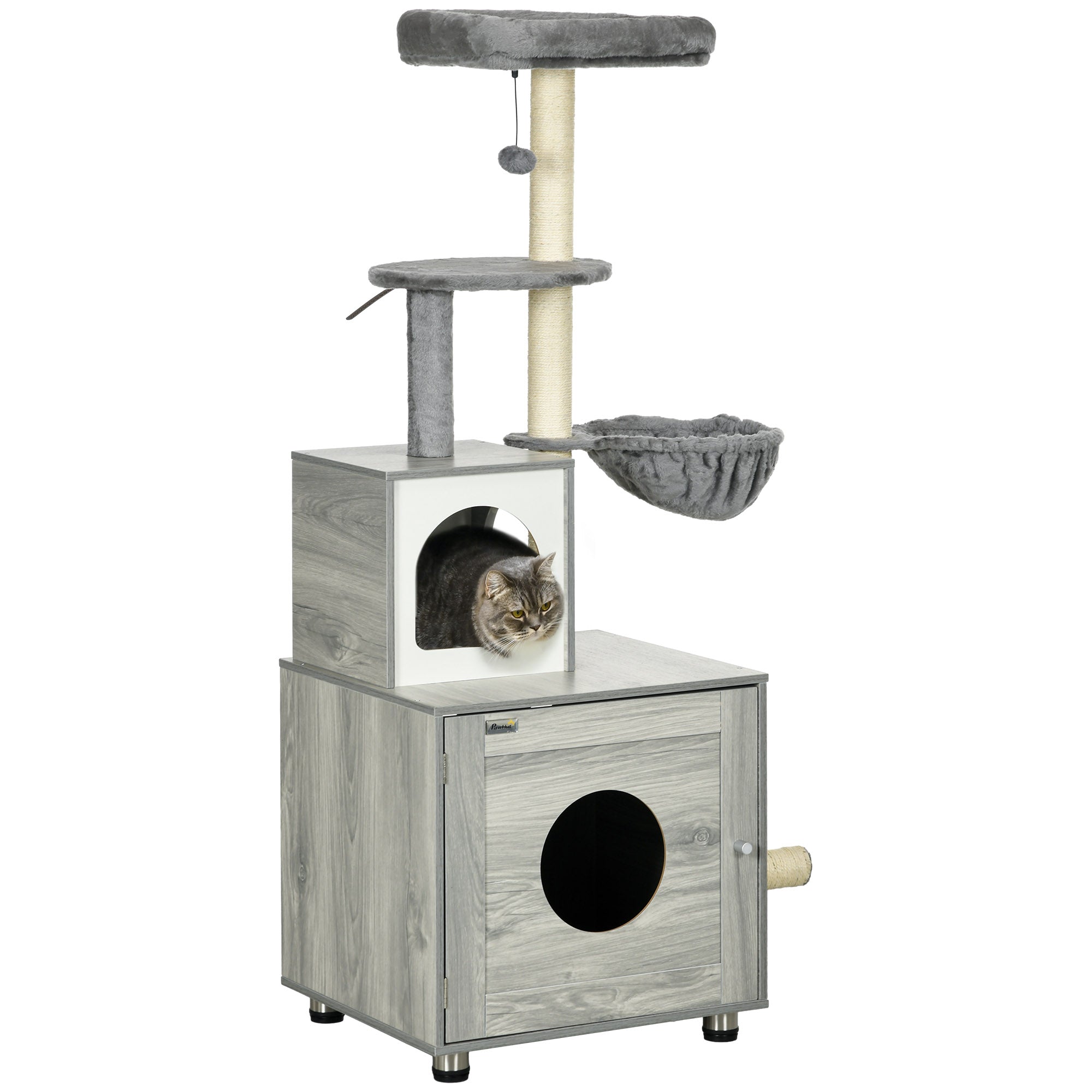 pawhut-arbre-chat-2-en-1-oasis-avec-liti-re-et-griffoirs-gris image 1
