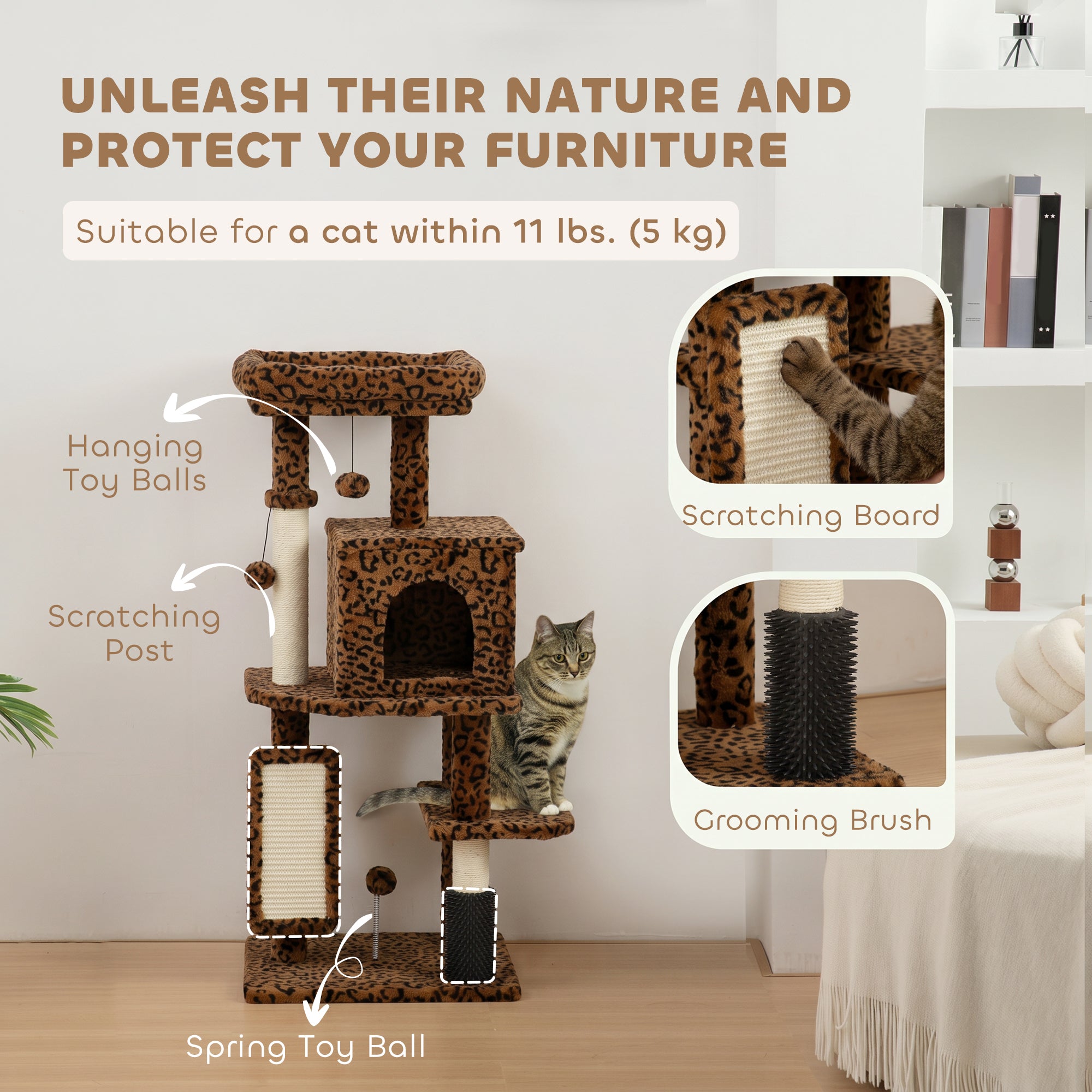 pawhut-arbre-chat-104-cm-l-opard-pour-grands-chats-avec-condo-et-griffoirs image 7