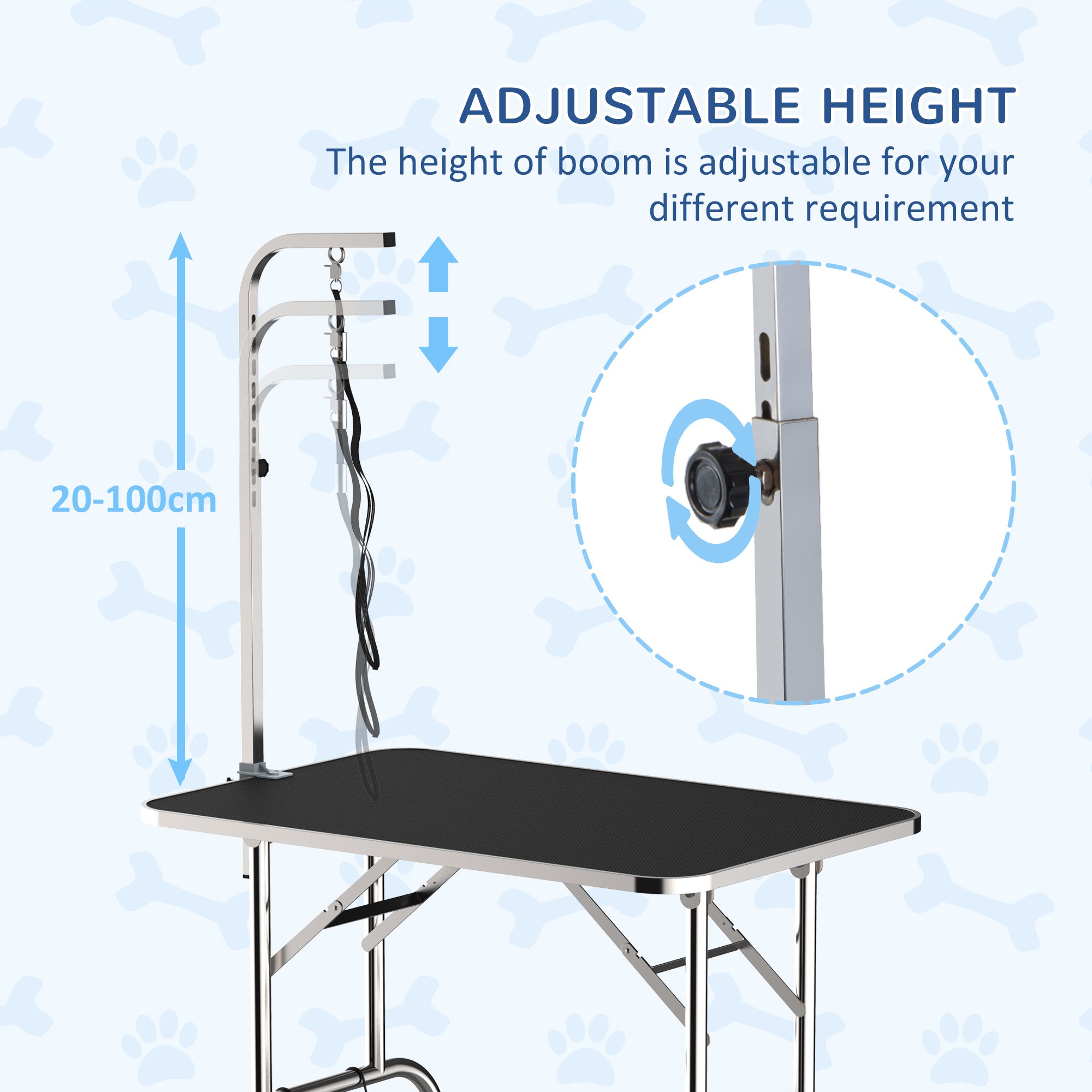pawhut-table-de-toilettage-pliable-36-avec-bras-r-glable-noire image 7