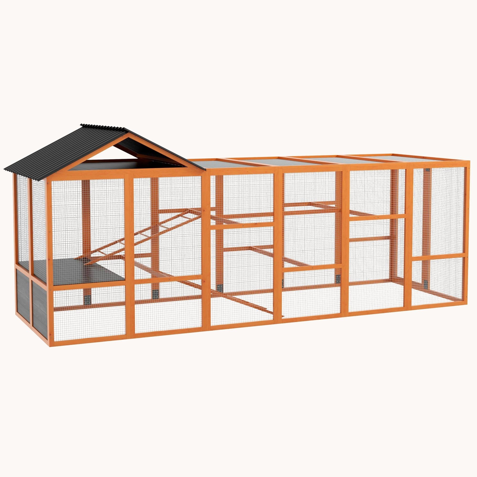 pawhut-extension-enclos-poules-bois-avec-rangement-perchoirs-et-chelles-orange image 2