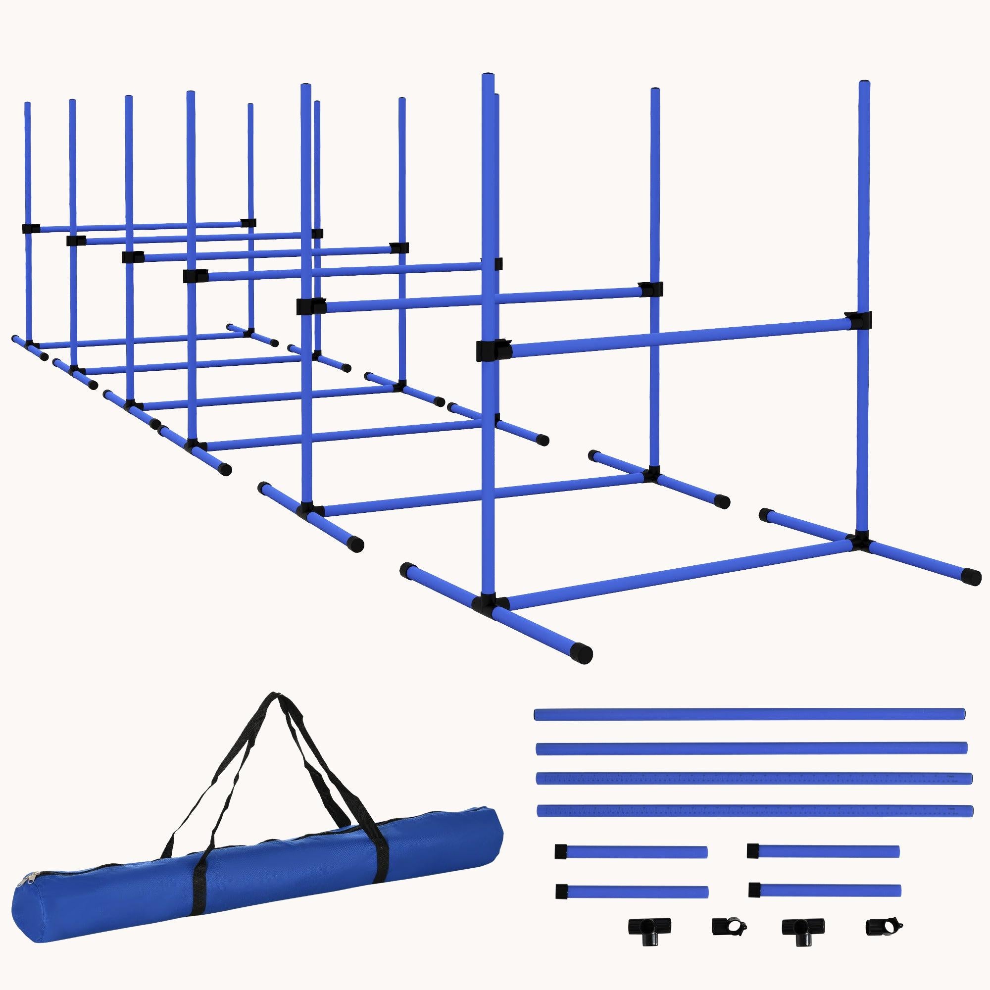 pawhut-kit-d-agilit-chien-6-haies-de-saut-r-glables-bleu image 1