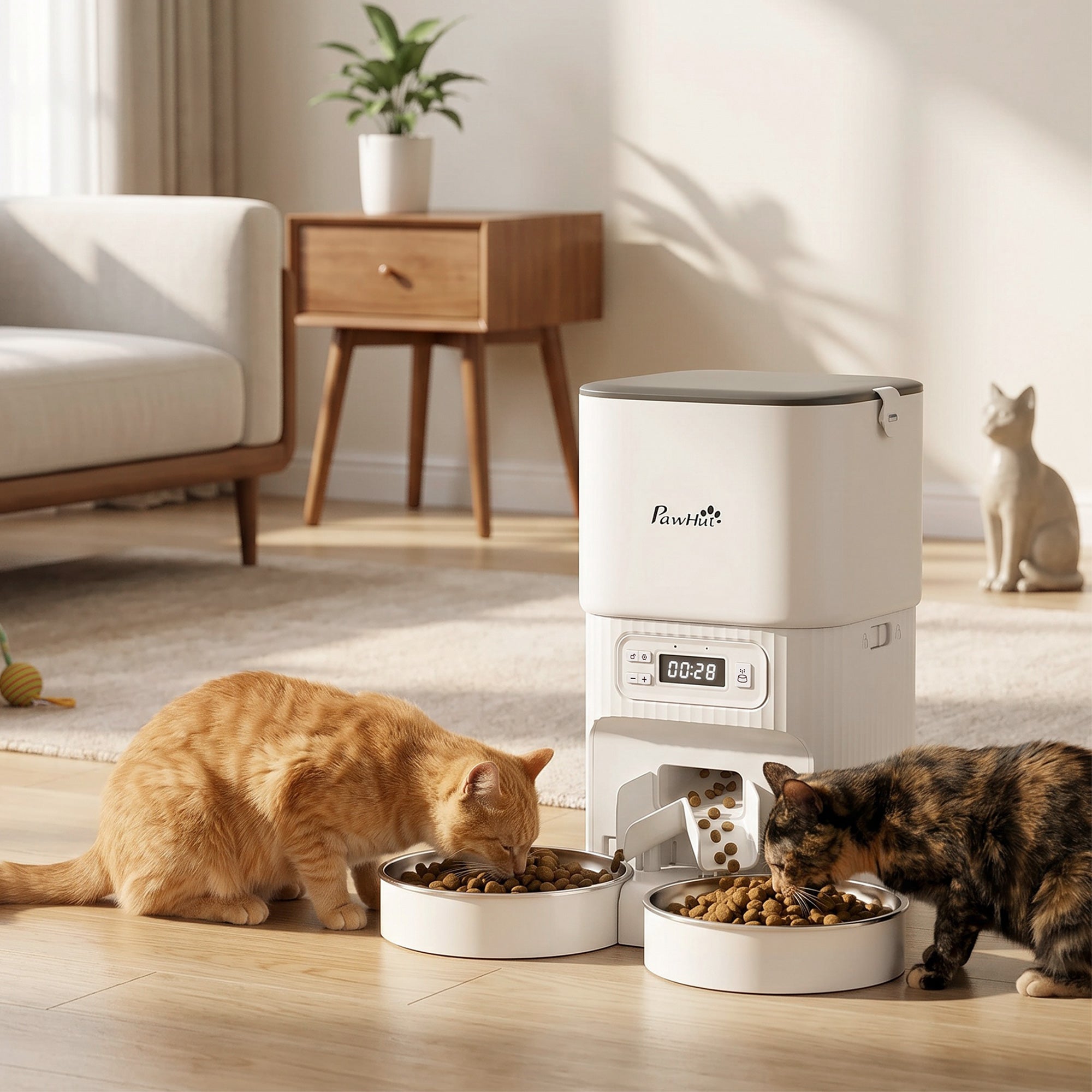 pawhut-distributeur-automatique-pour-chat-4l-1-6-repas-avec-bols-inox image 4