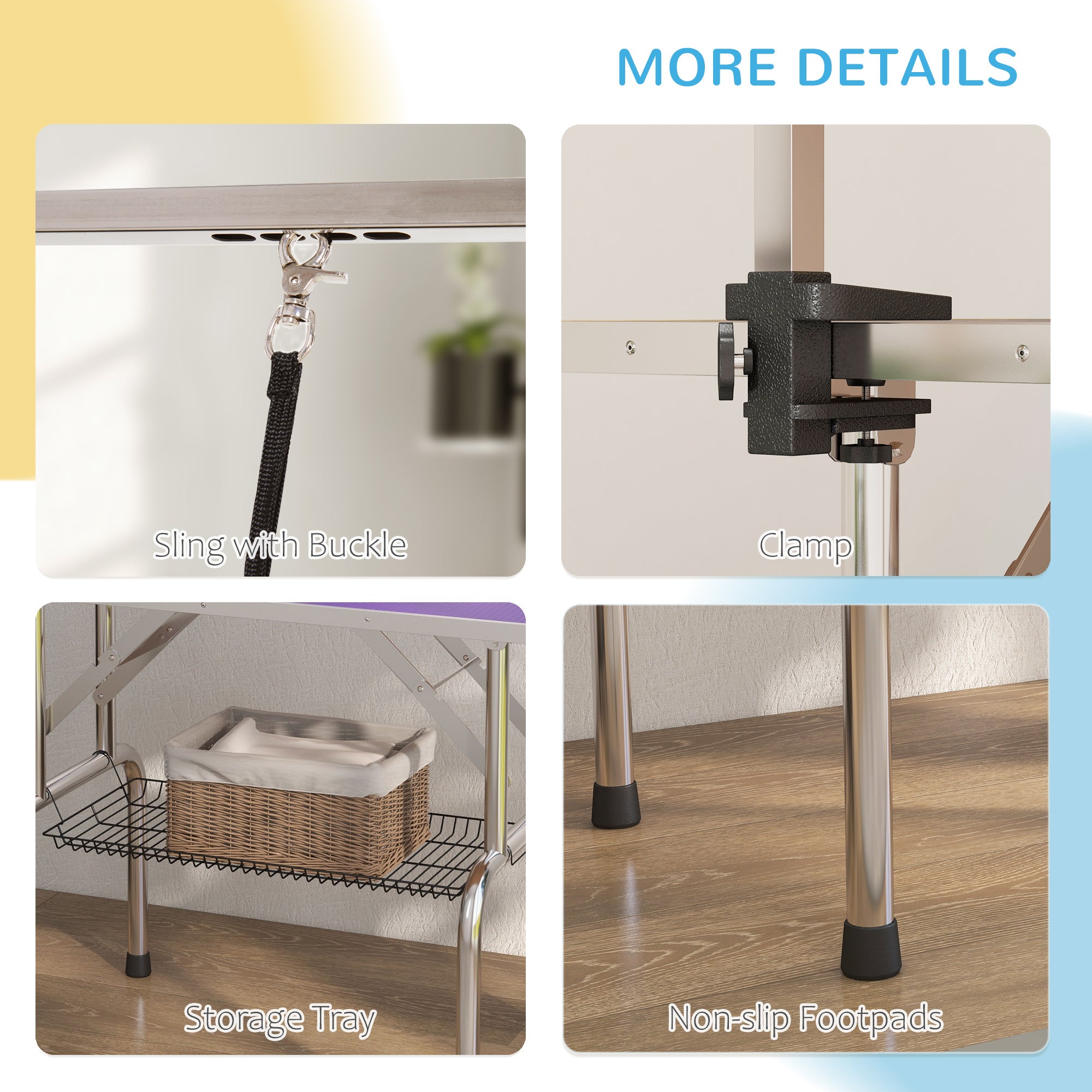 pawhut-table-de-toilettage-pliable-43-avec-bras-r-glable-et-dessus-antid-rapant- image 8