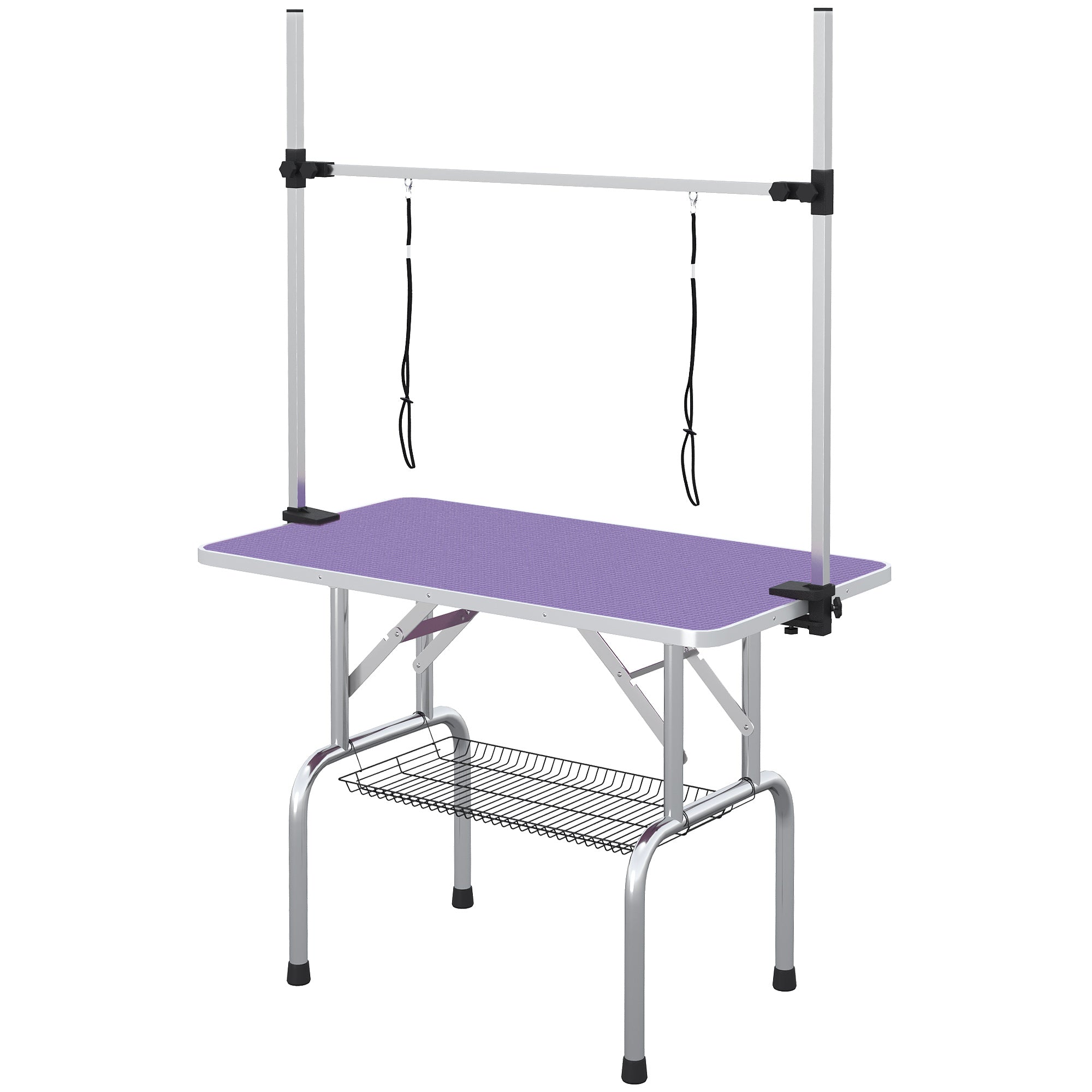 pawhut-table-de-toilettage-pliable-43-avec-bras-r-glable-et-dessus-antid-rapant- image 2