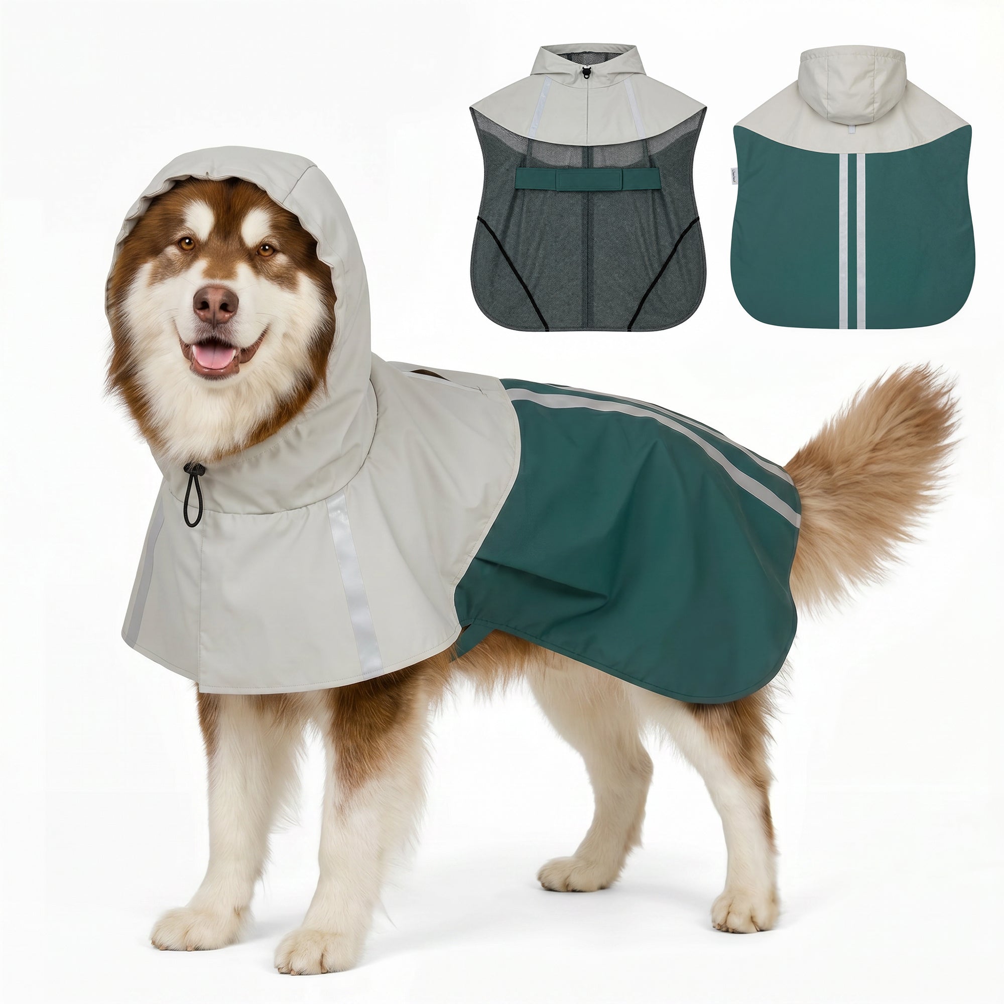 pawhut-imperm-able-chien-xl-vert-avec-capuche-bandes-r-fl-chissantes-et-trou-lai image 1