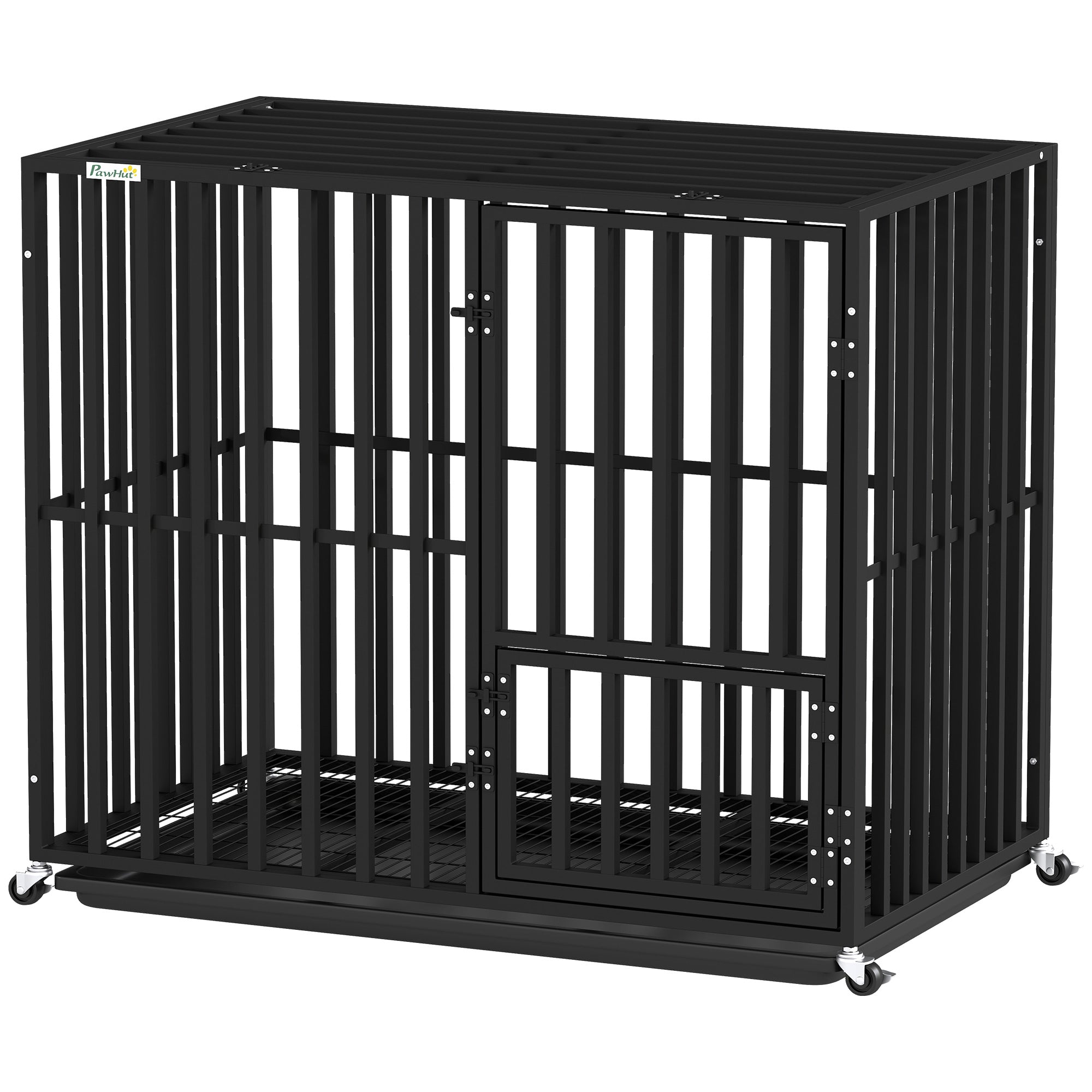pawhut-cage-chien-robuste-roulettes-avec-plateau-et-dessus-ouvert-95x57x81-cm-no image 2