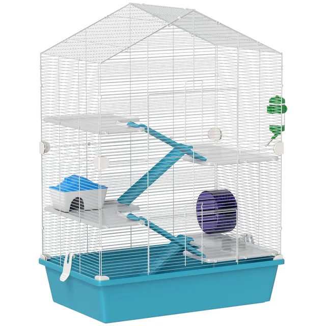 pawhut-cage-hamster-5-niveaux-avec-plateformes-rampes-et-roue-bleu-clair image 1