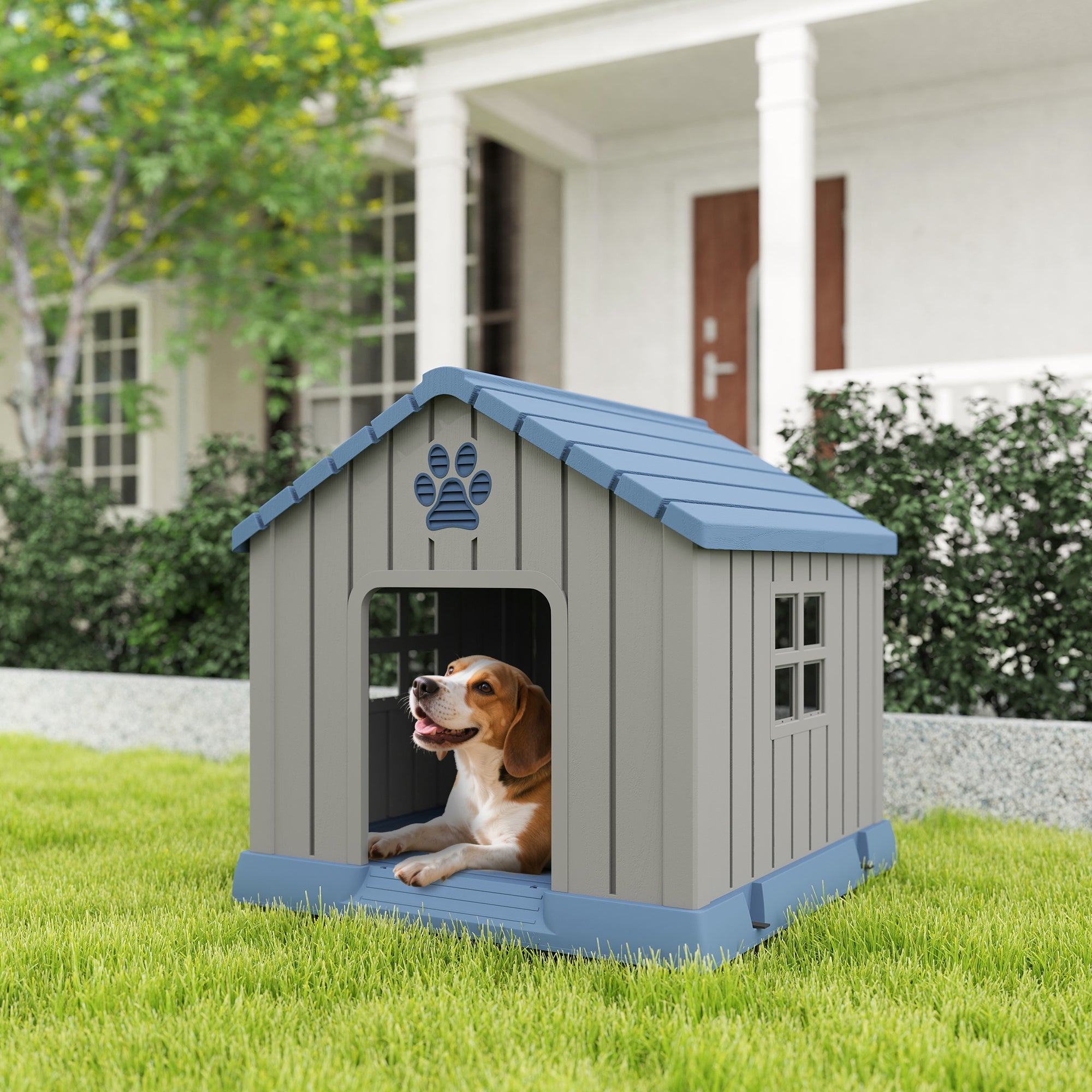 pawhut-niche-pour-chien-d-ext-rieur-style-cabane-grise-ventil-e image 4