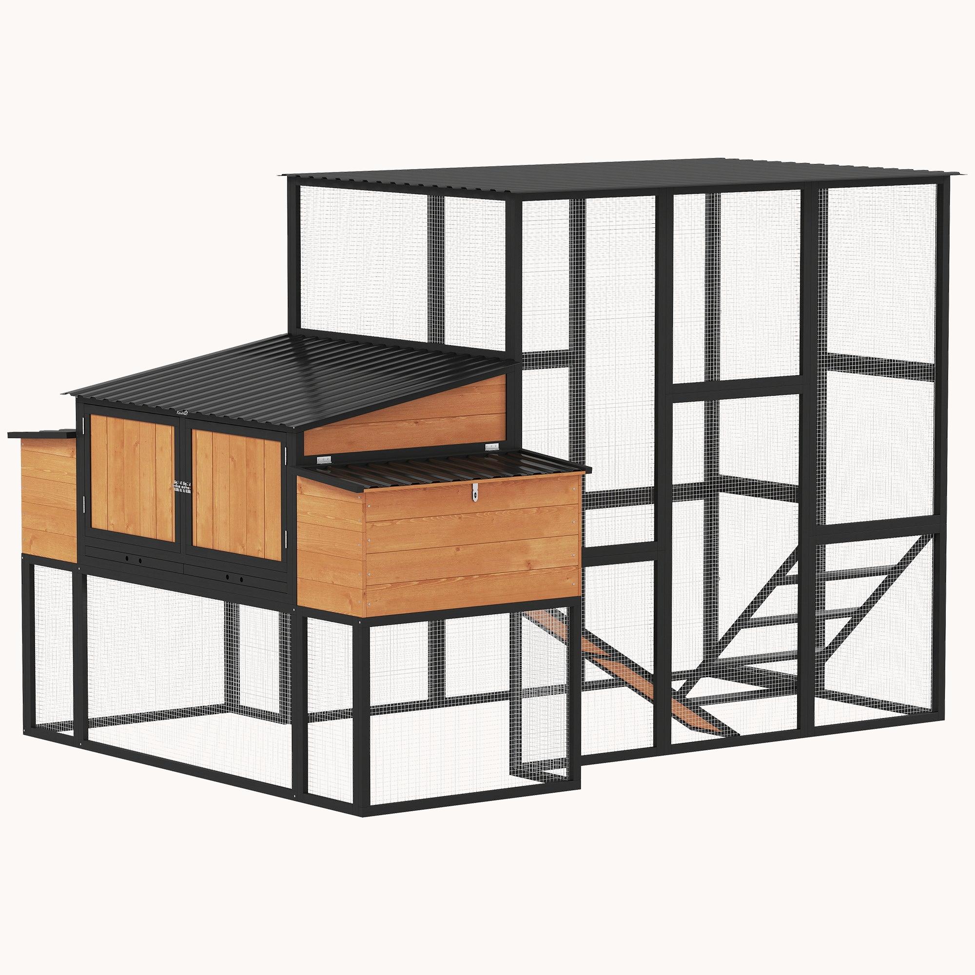 pawhut-poulailler-en-bois-105-walk-in-pour-7-12-poules-avec-enclos-et-2-pondoirs image 2