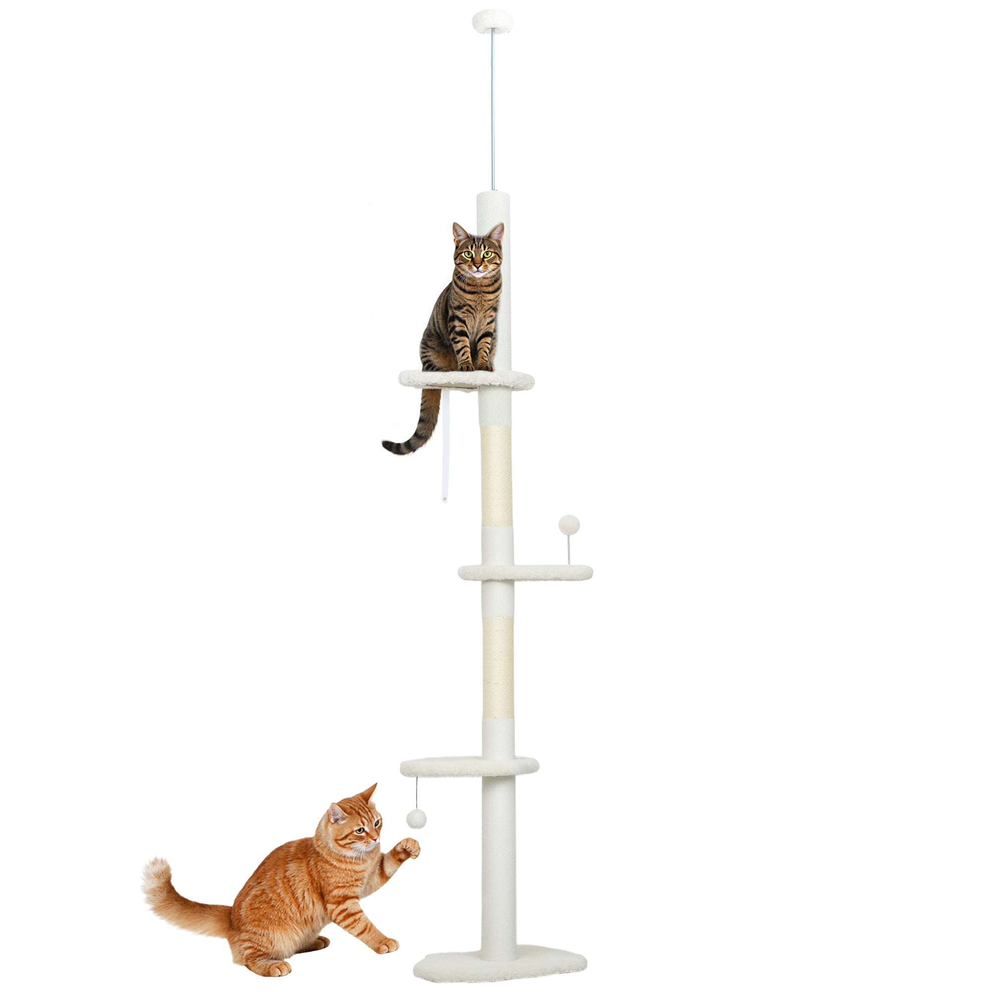 pawhut-arbre-chat-du-sol-au-plafond-r-glable-225-255-cm-3-perchoirs-nuage-beige image 1