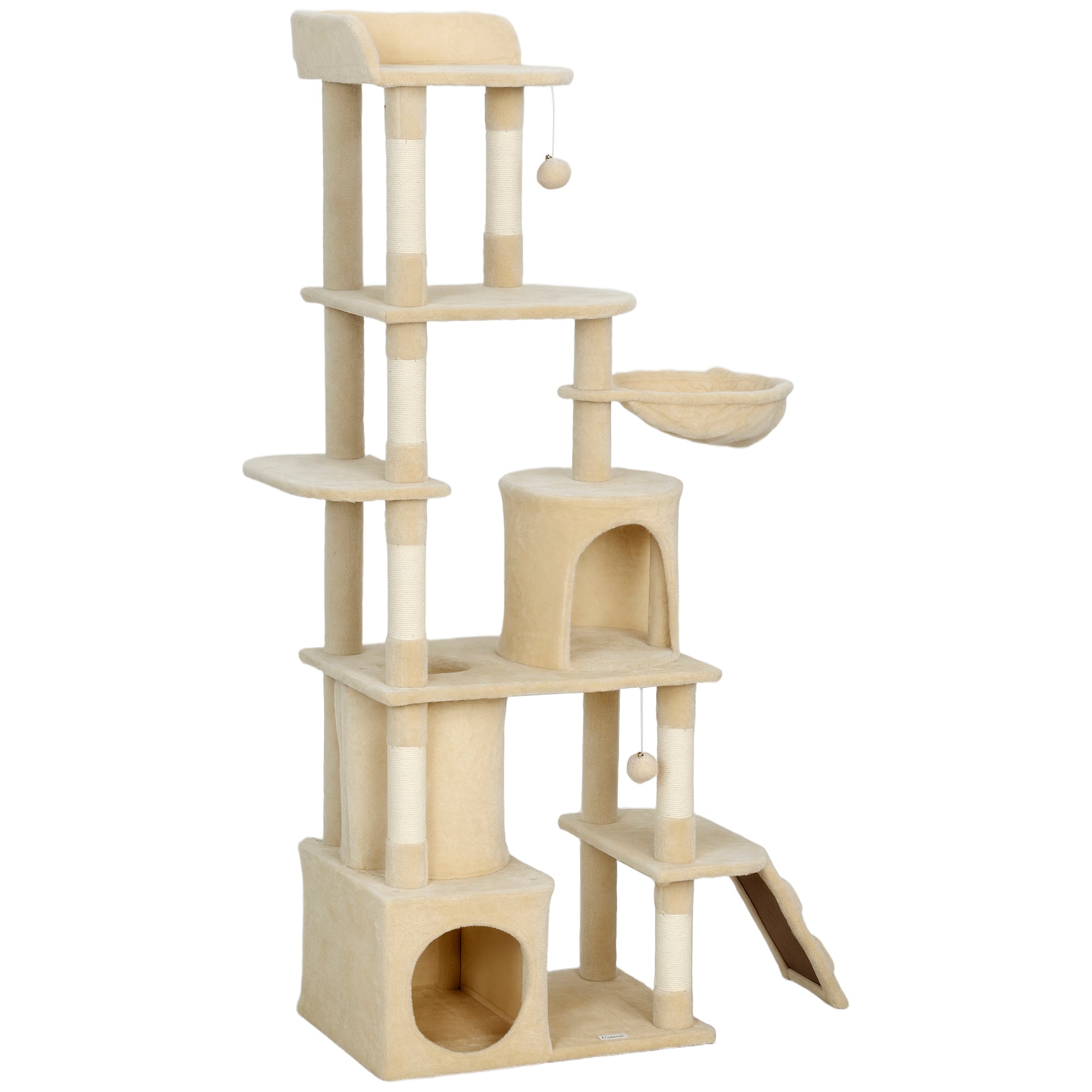 pawhut-grand-arbre-chat-170-cm-7-griffoirs-2-niches-hamac-beige image 2