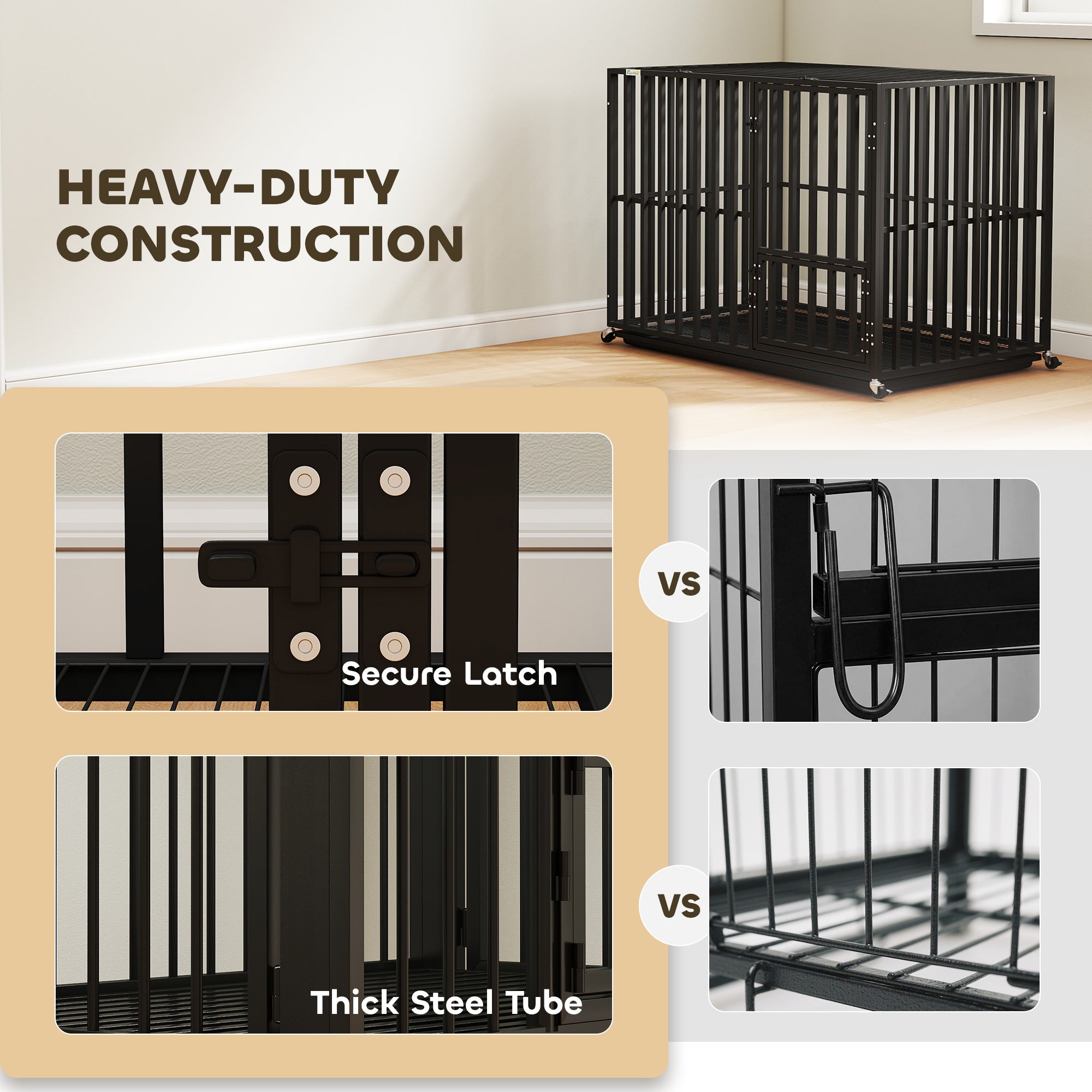 pawhut-cage-chien-robuste-xxl-107-x-69-x-81-cm-avec-roues-noire image 6