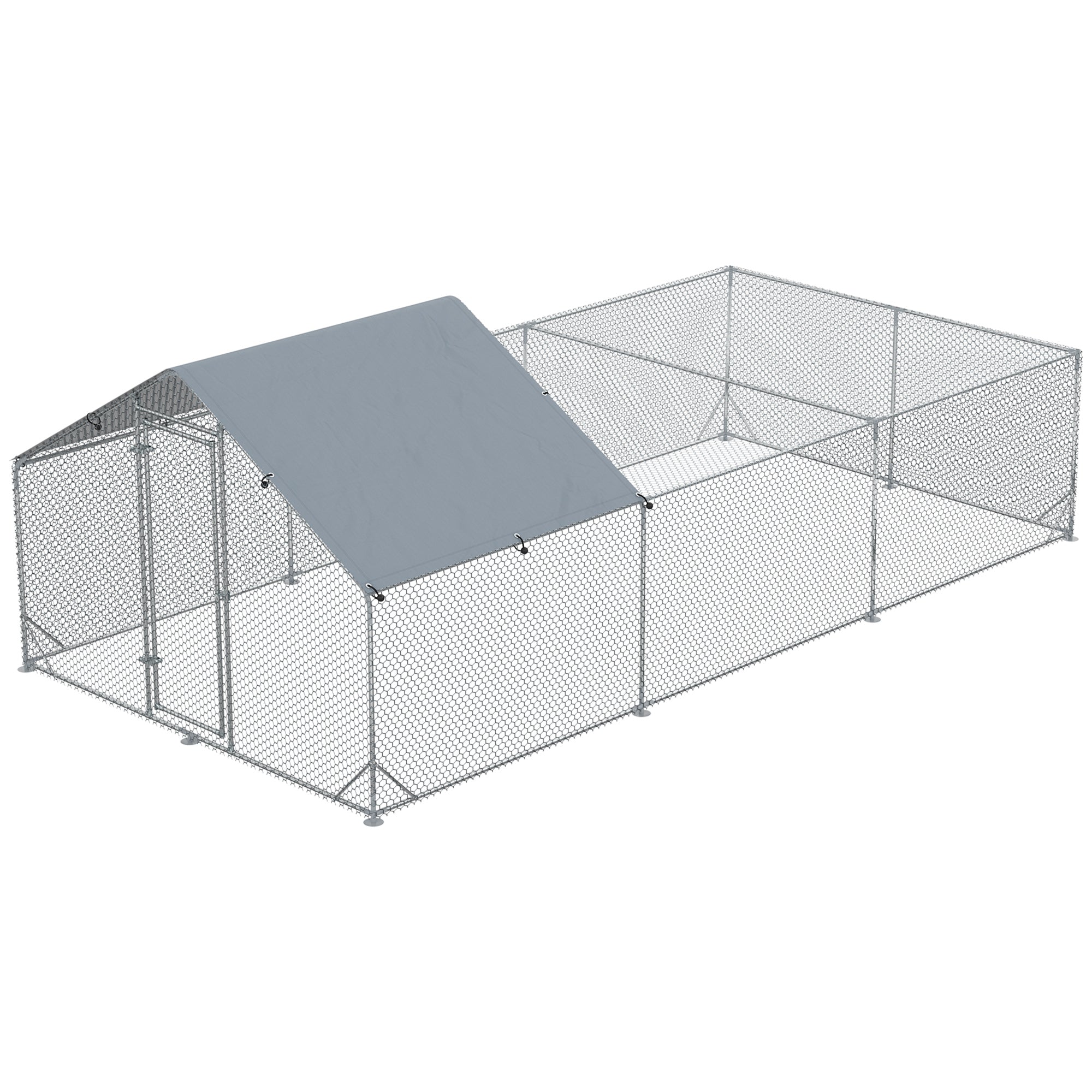 pawhut-grand-poulailler-enclos-m-tallique-6-m-avec-b-che-uv-argent image 2
