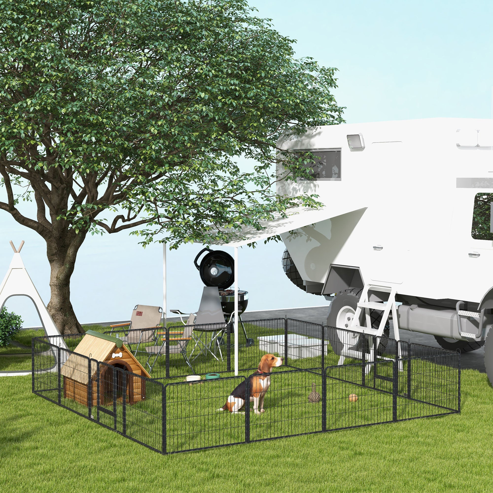 pawhut-parc-pour-chien-16-panneaux-m-tal-60-cm-haut-enclos-int-rieur-ext-rieur image 3