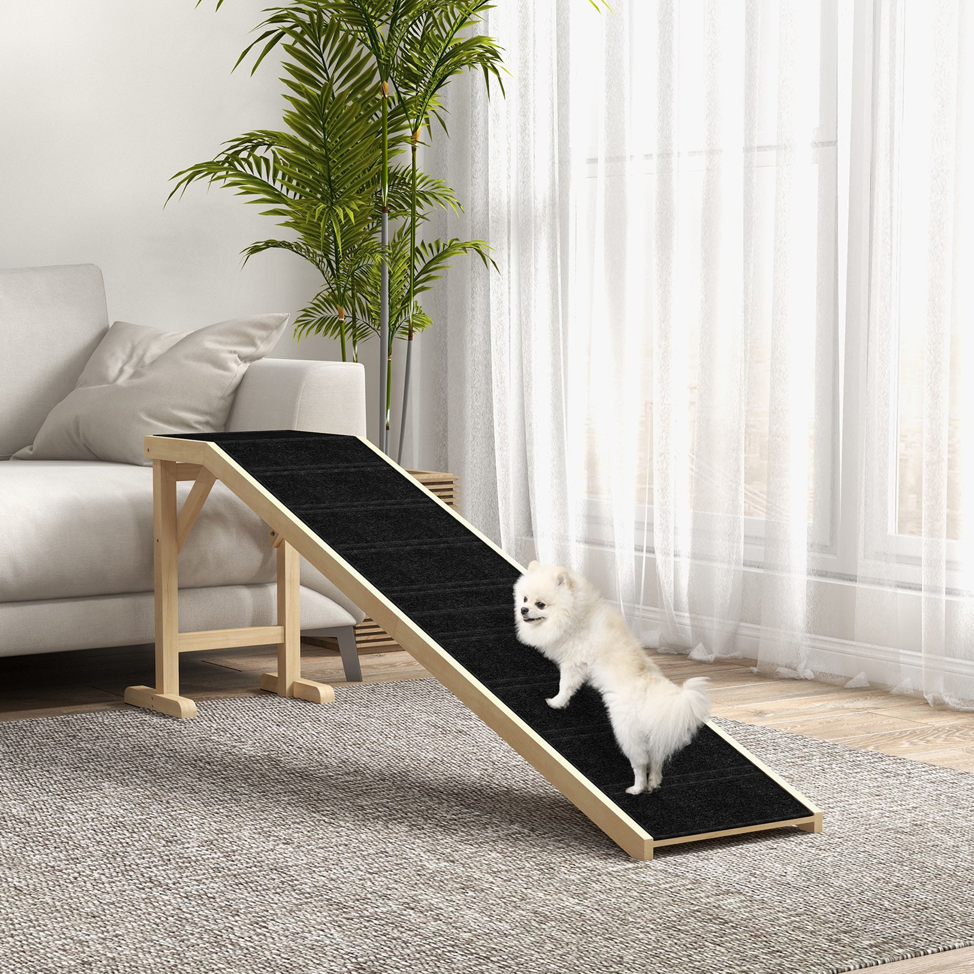 pawhut-rampe-pour-chien-74-x16-x25-avec-tapis-antid-rapant-et-plateforme-naturel image 4