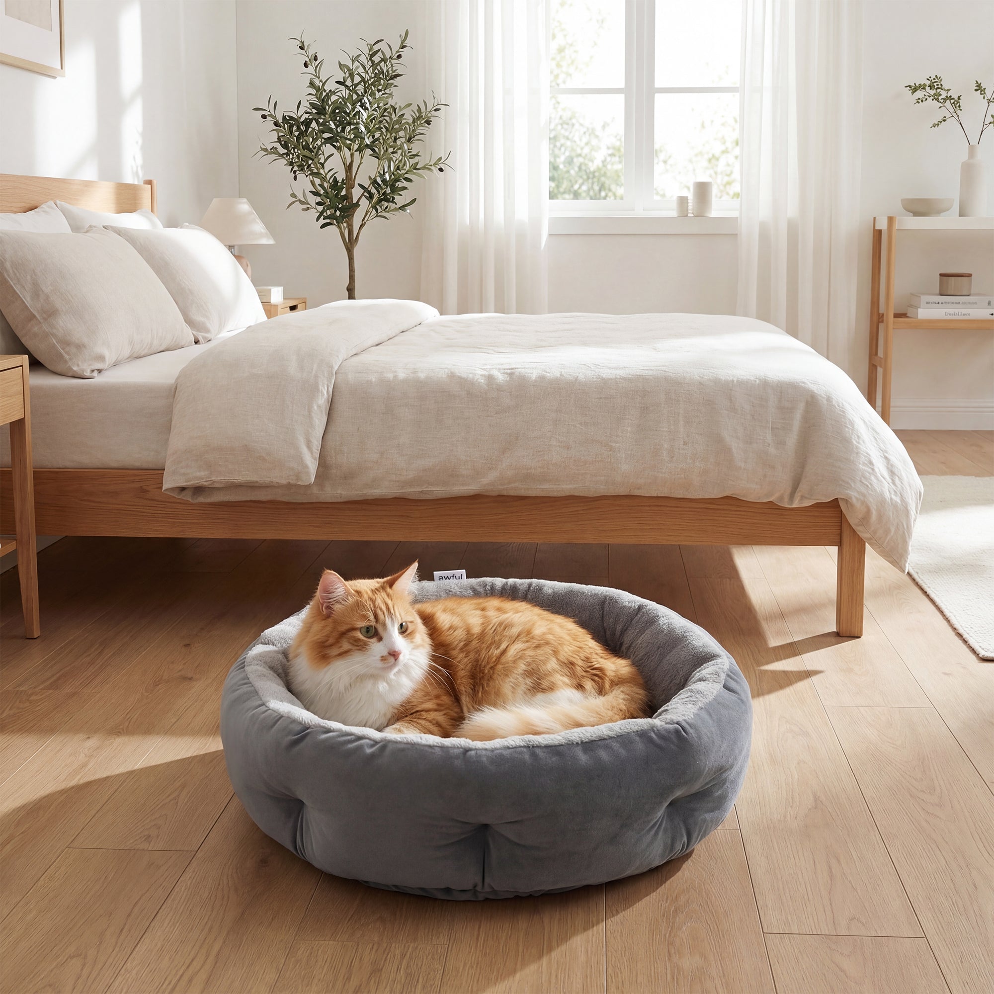 pawhut-panier-r-versible-rond-pour-chat-et-petit-chien-gris-fonc image 4