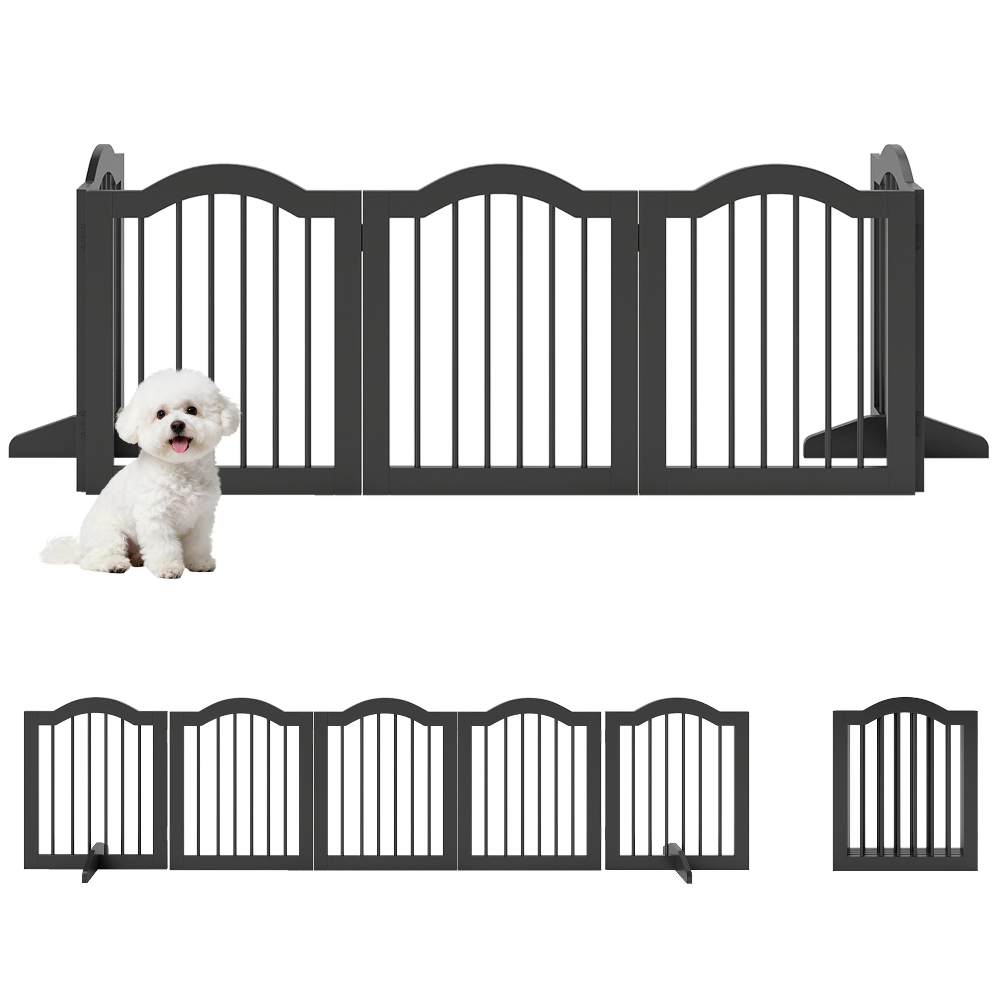 pawhut-barri-re-chien-en-bois-pliable-5-panneaux-autoportante-noir image 1