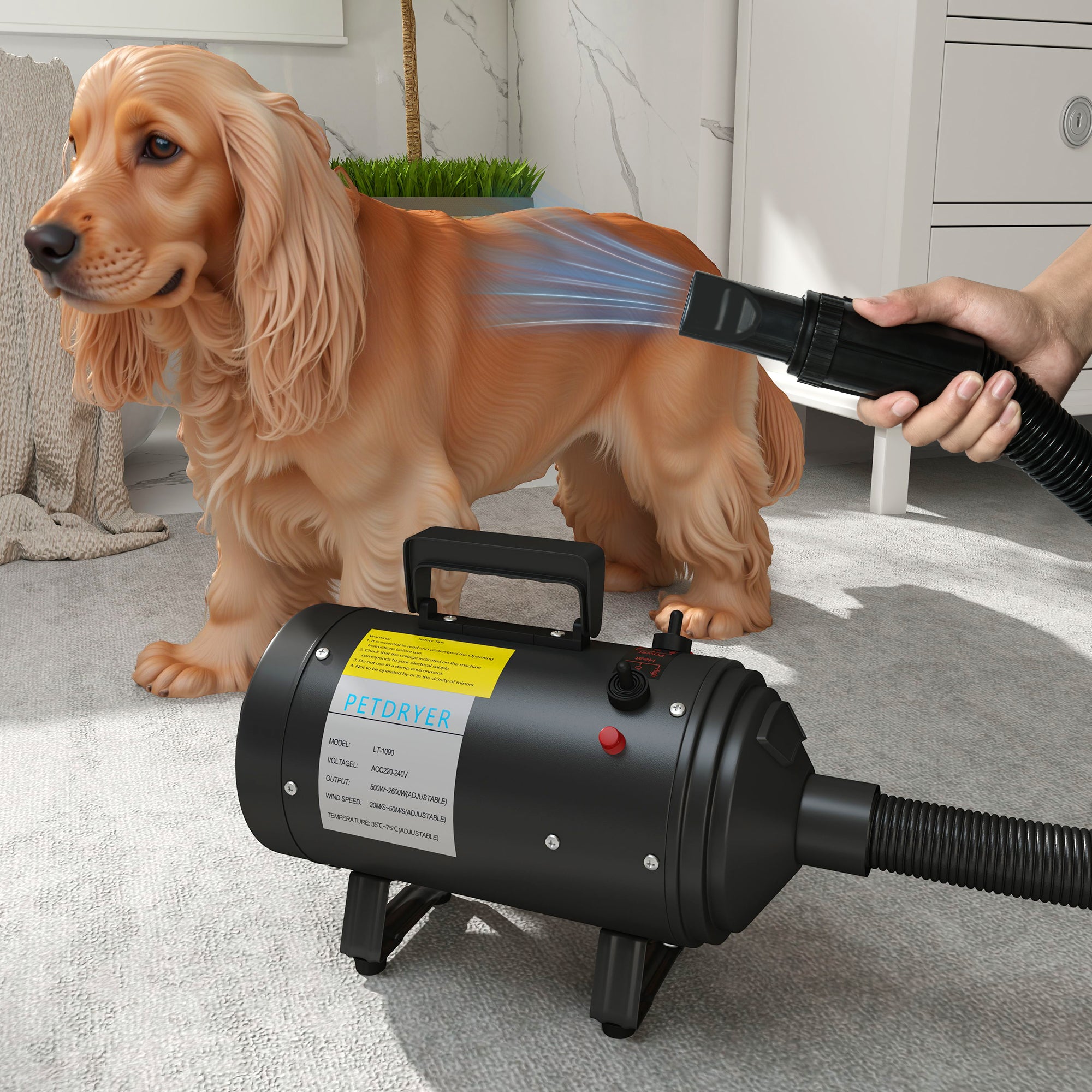 pawhut-s-che-cheveux-chien-2200w-temp-rature-et-d-bit-r-glables-3-embouts-noir image 3