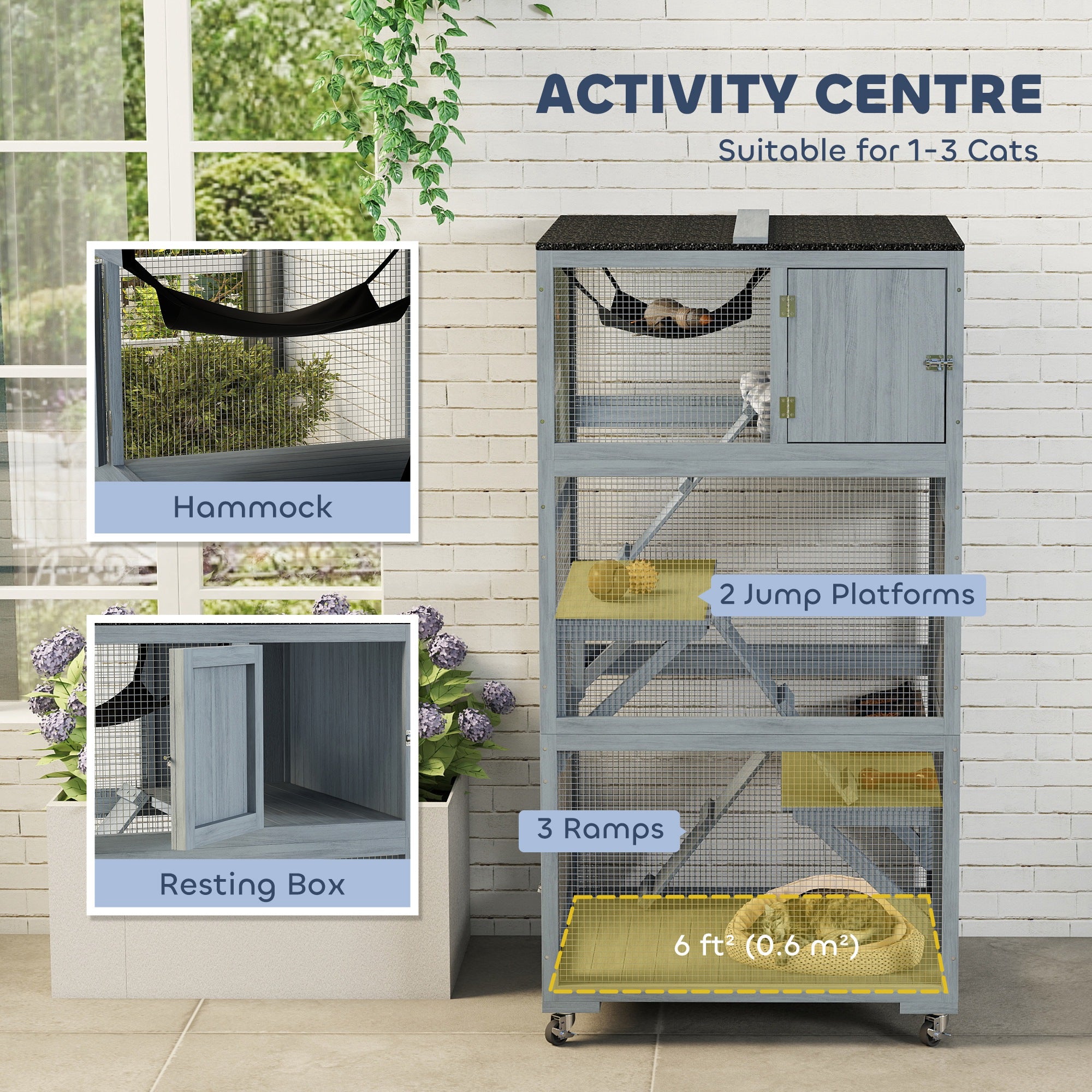 pawhut-catio-ext-rieur-66-pouces-sur-roues-avec-hamac-et-plateformes-gris image 6