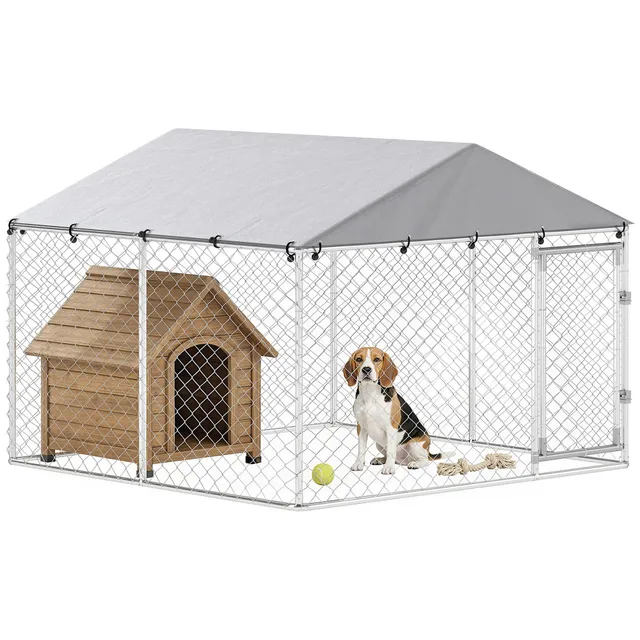 pawhut-chenil-ext-rieur-chien-228-x-228-x-170-cm-grillag-gris-argent image 1