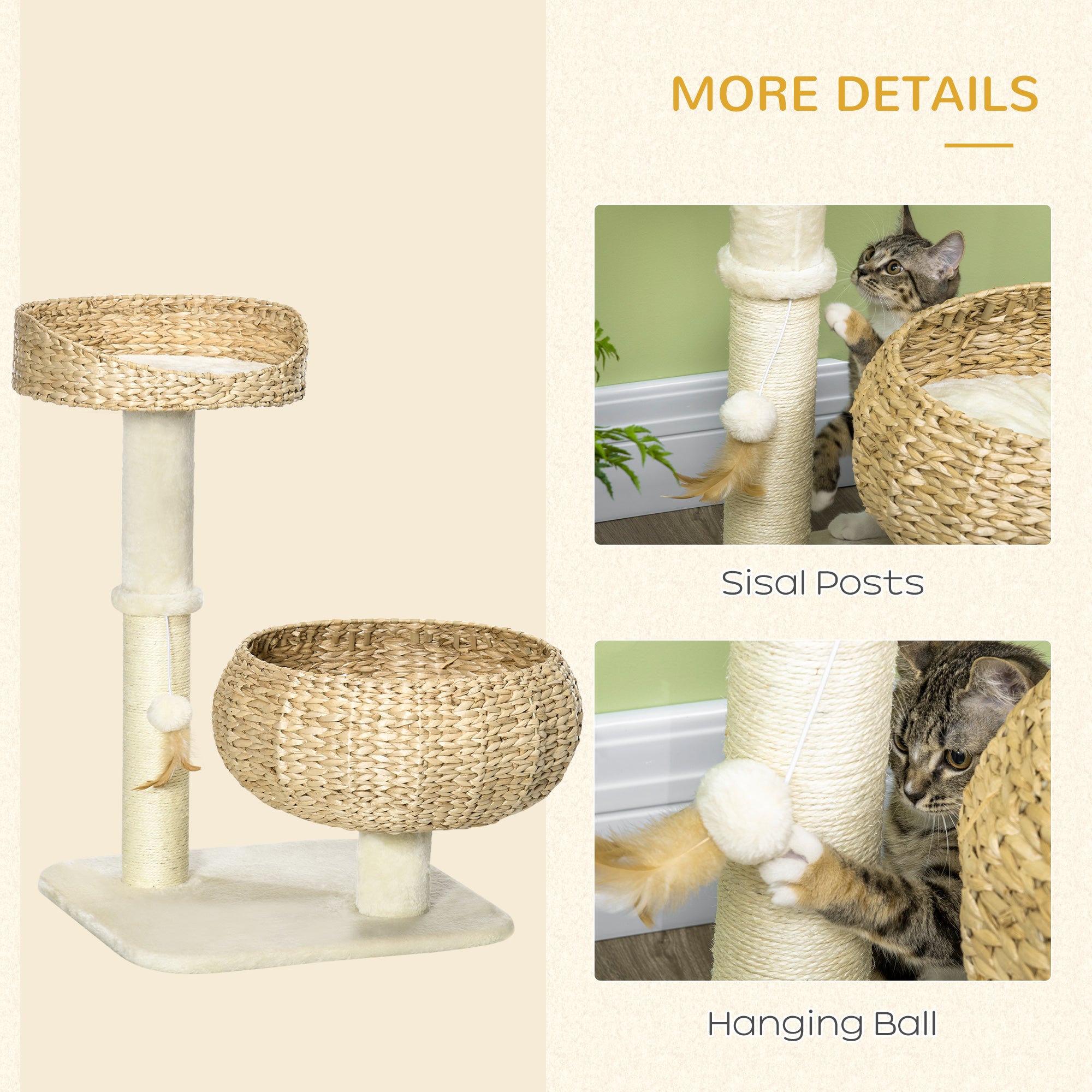 pawhut-arbre-chat-maison-paille-tress-e-72-cm-avec-griffoirs-et-coussins image 7