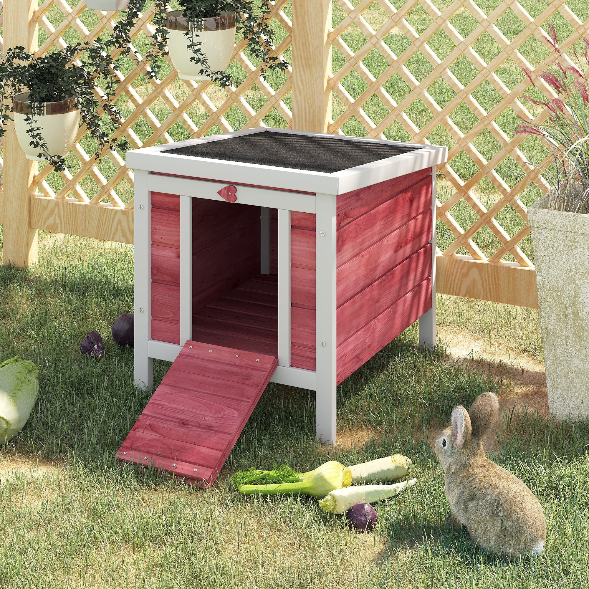 pawhut-clapier-lapin-sur-lev-en-bois-avec-toit-ouvrant-rouge image 4