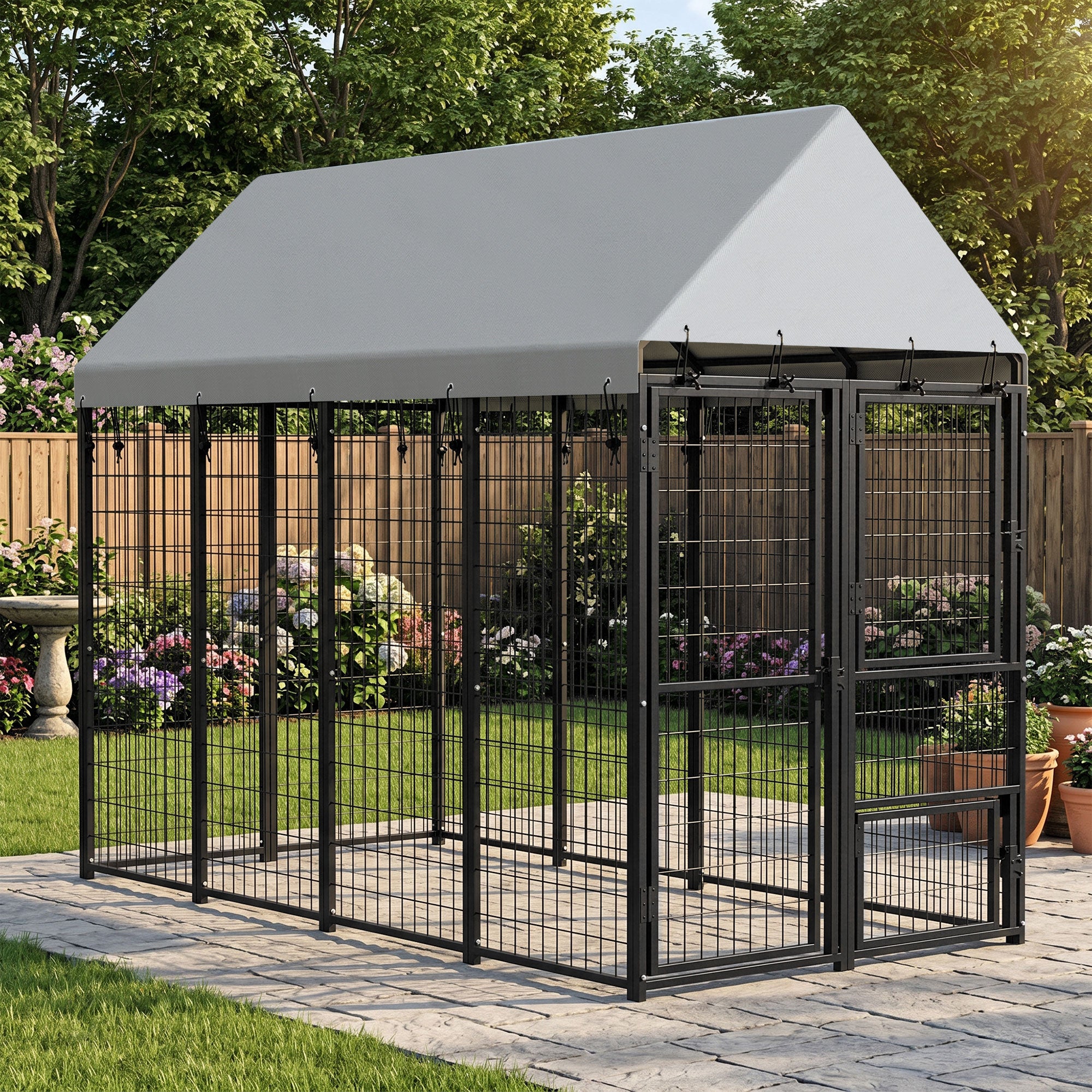 pawhut-chenil-ext-rieur-xxl-8-x-4-x-6-extensible-avec-toit-et-3-portes image 4
