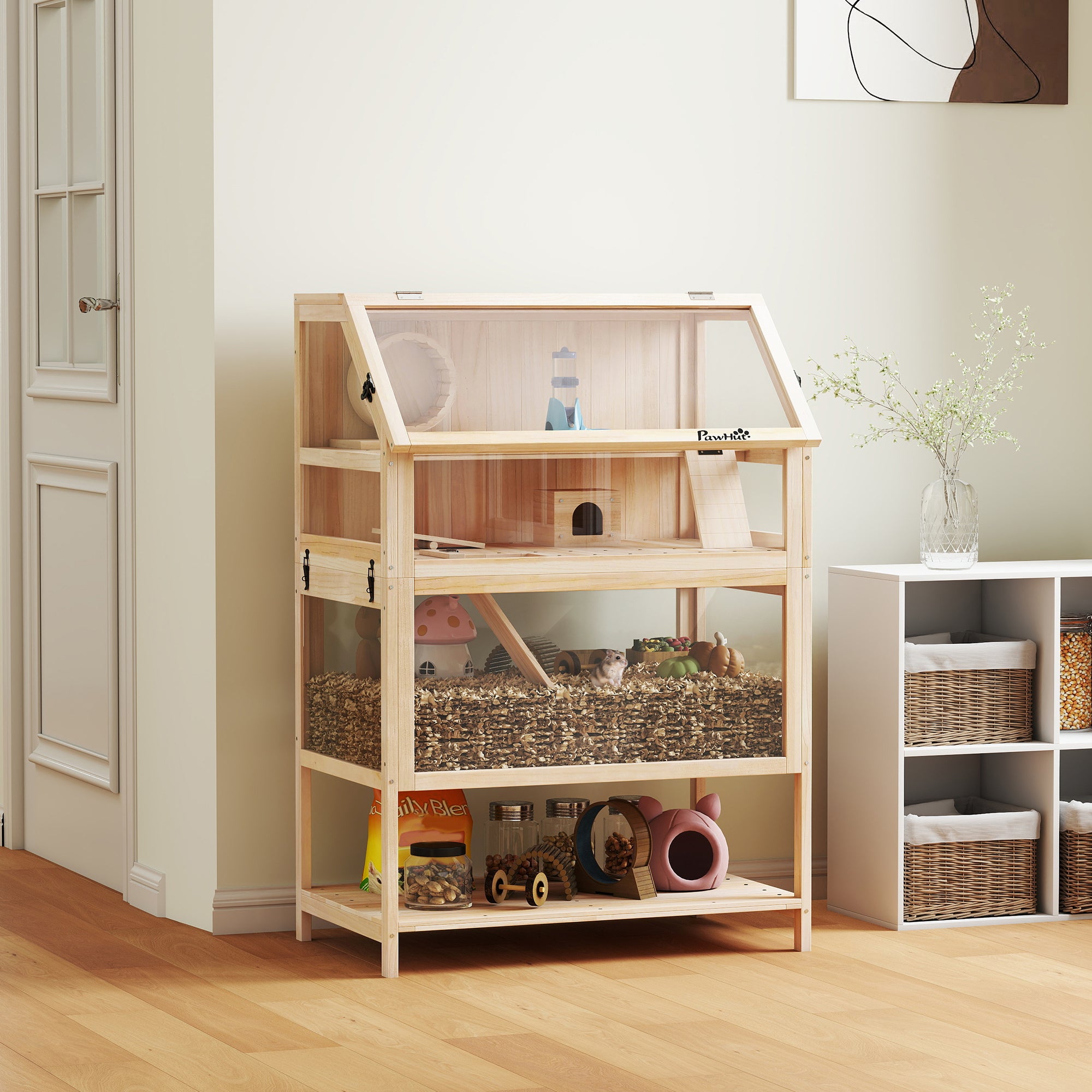 pawhut-cage-hamster-3-niveaux-80-cm-avec-roue-balan-oire-et-cabane image 4