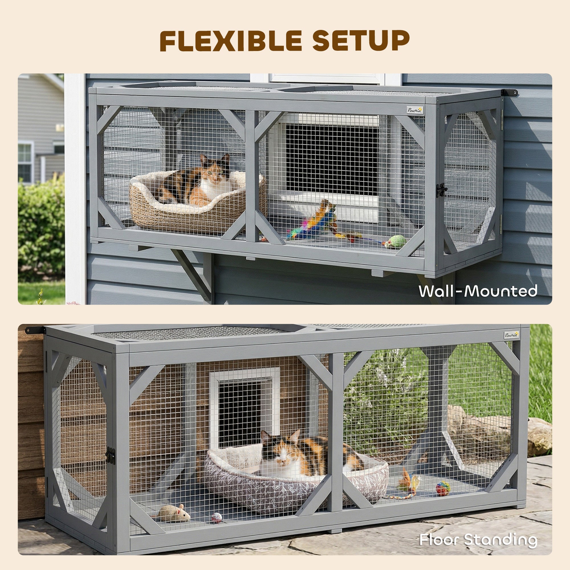 pawhut-tunnel-catio-mural-en-bois-avec-2-portes-et-design-extensible-gris image 6