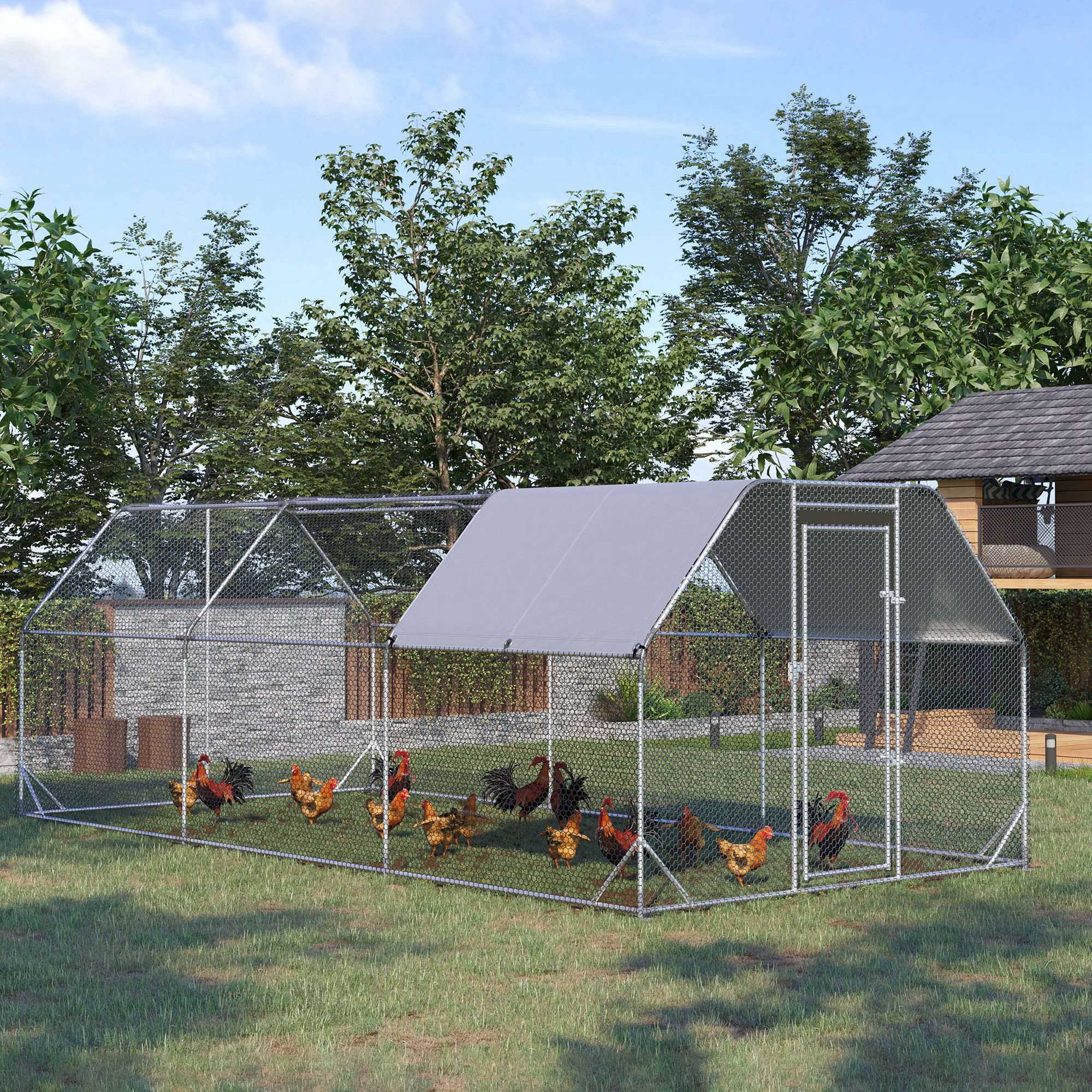 pawhut-enclos-ext-rieur-poules-m-tal-5-7-x-2-8-m-avec-b-che-argent image 4