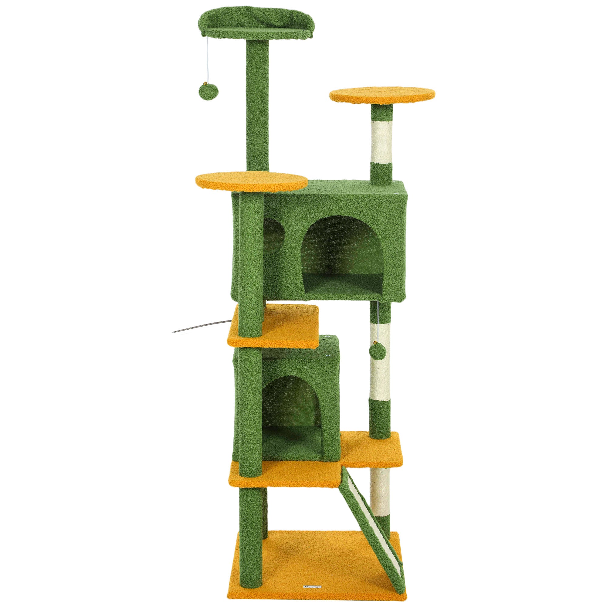 pawhut-arbre-chat-160-cm-avec-niches-lit-rampe-et-griffoirs-vert image 2