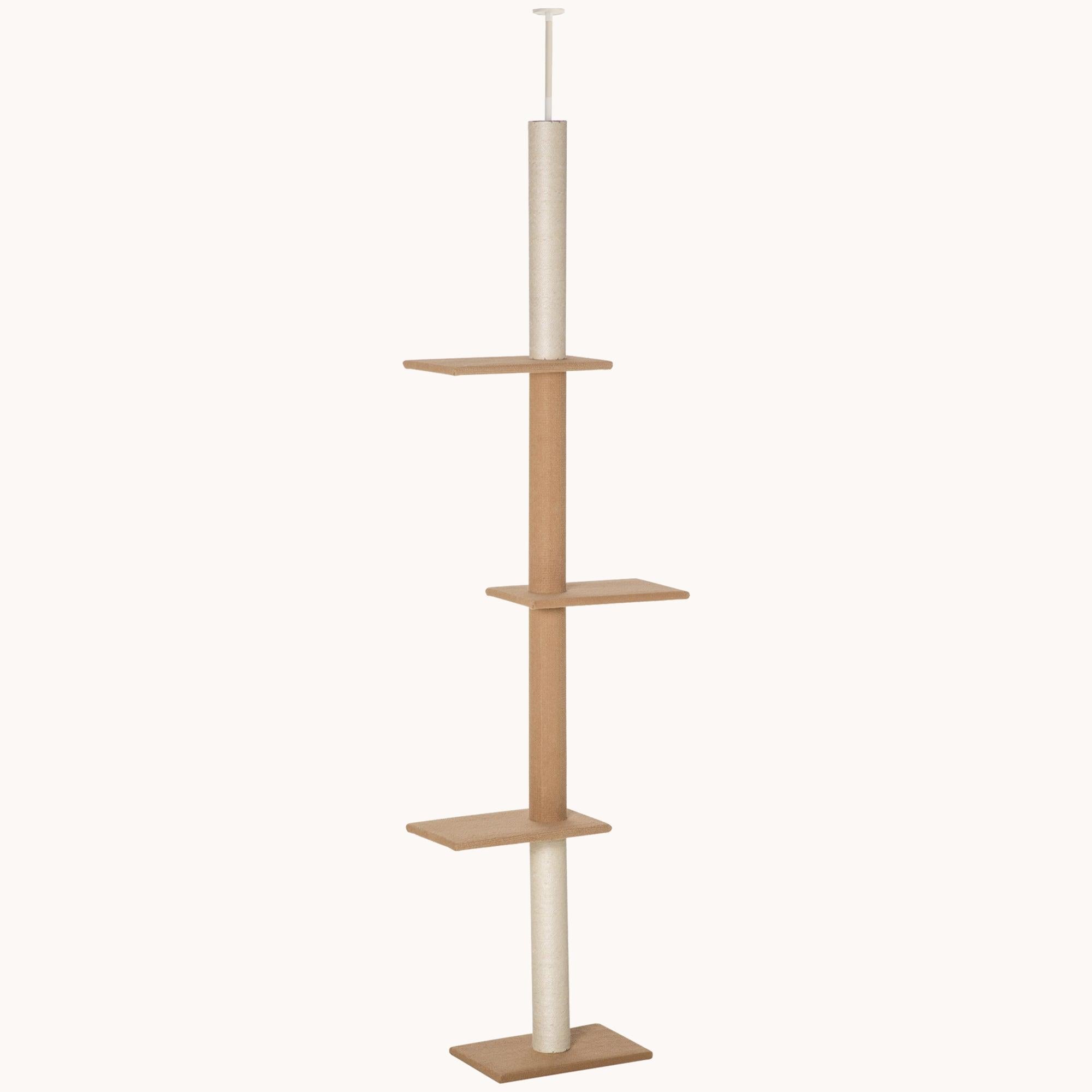 pawhut-arbre-chat-sol-plafond-avec-griffoirs-sisal-marron-clair image 1