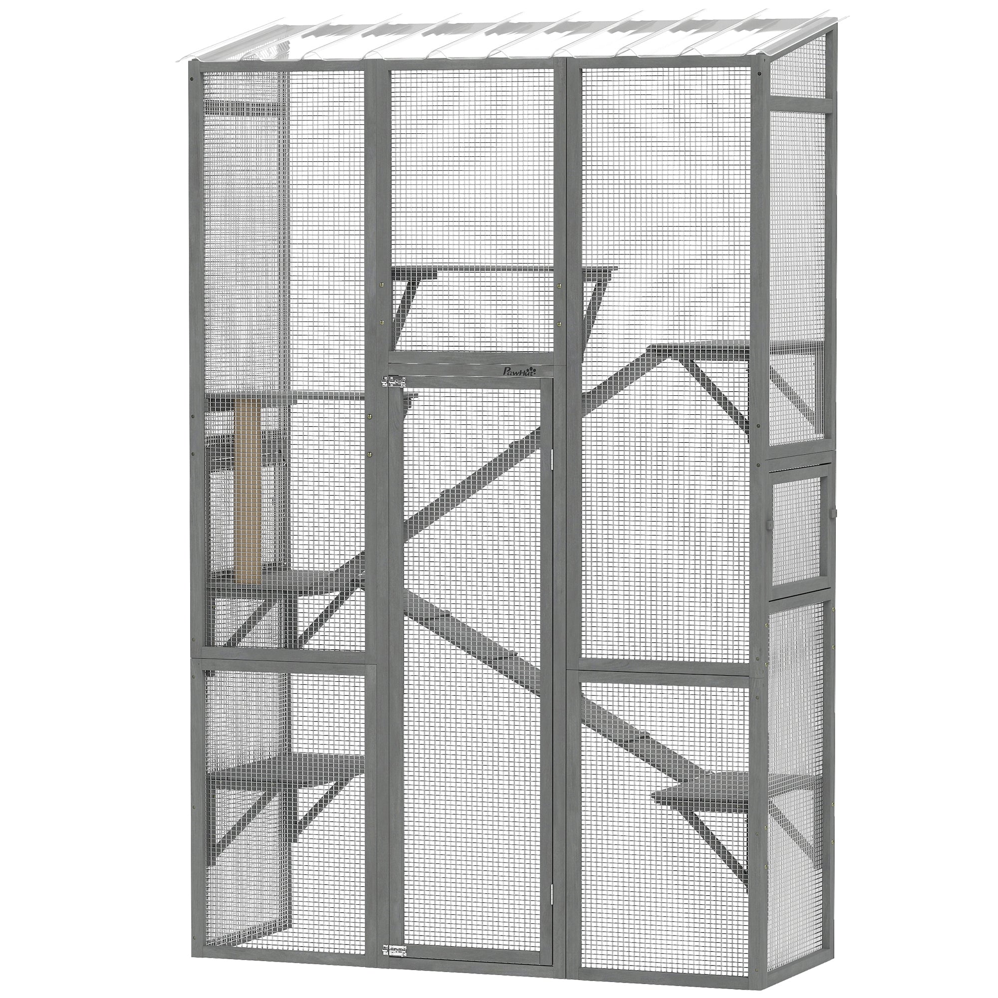pawhut-grand-catio-d-ext-rieur-gris-avec-6-plateformes-et-griffoir image 2