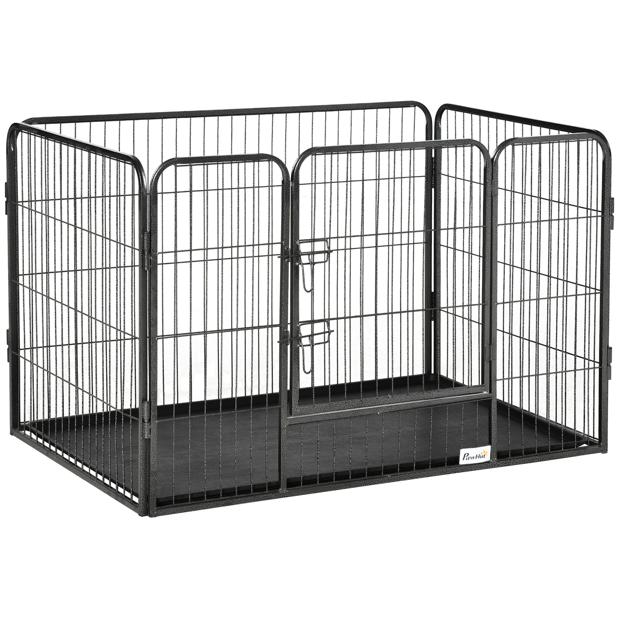 pawhut-parc-pour-chiens-4-panneaux-avec-porte-et-plateau-int-rieur-ext-rieur-gri image 1
