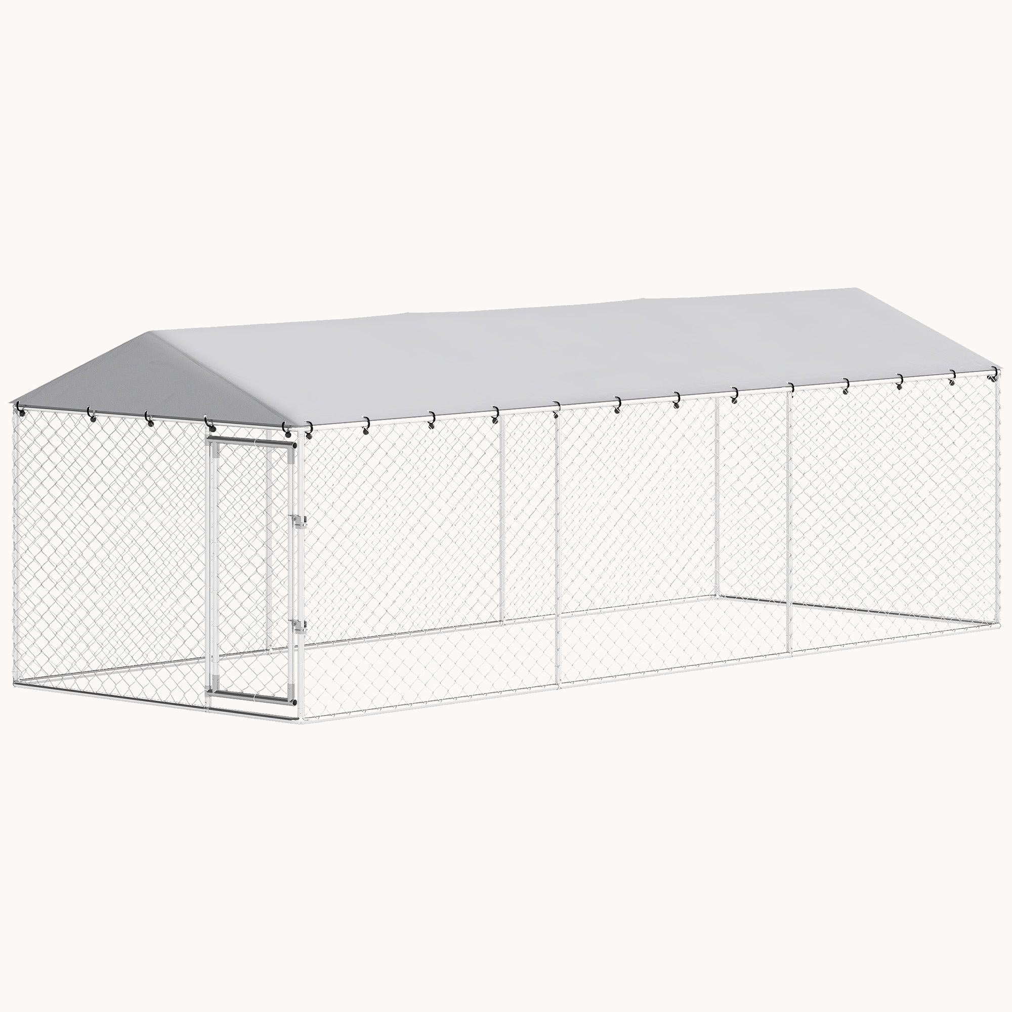 pawhut-chenil-ext-rieur-walk-in-20-x-7-5-avec-toit-tanche-argent image 2
