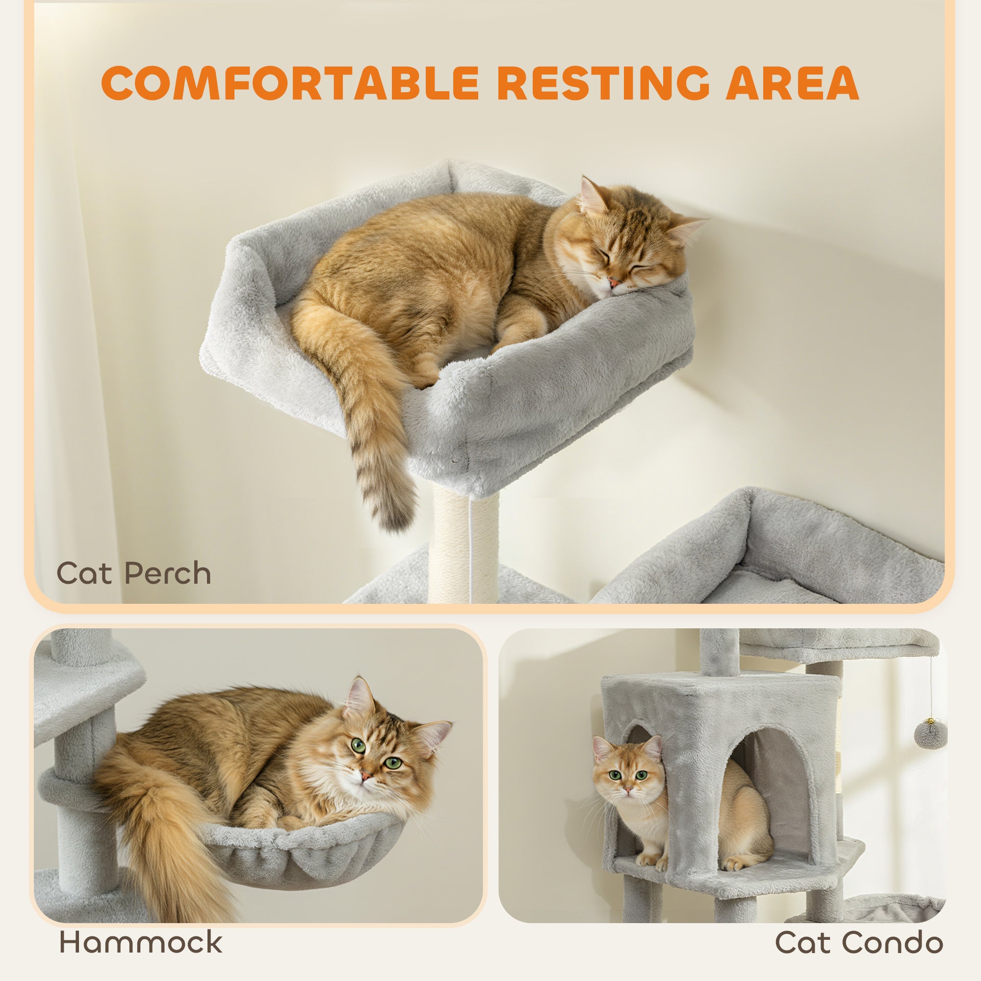pawhut-arbre-chat-177-cm-2-niches-2-perchoirs-hamac-gris-clair image 7