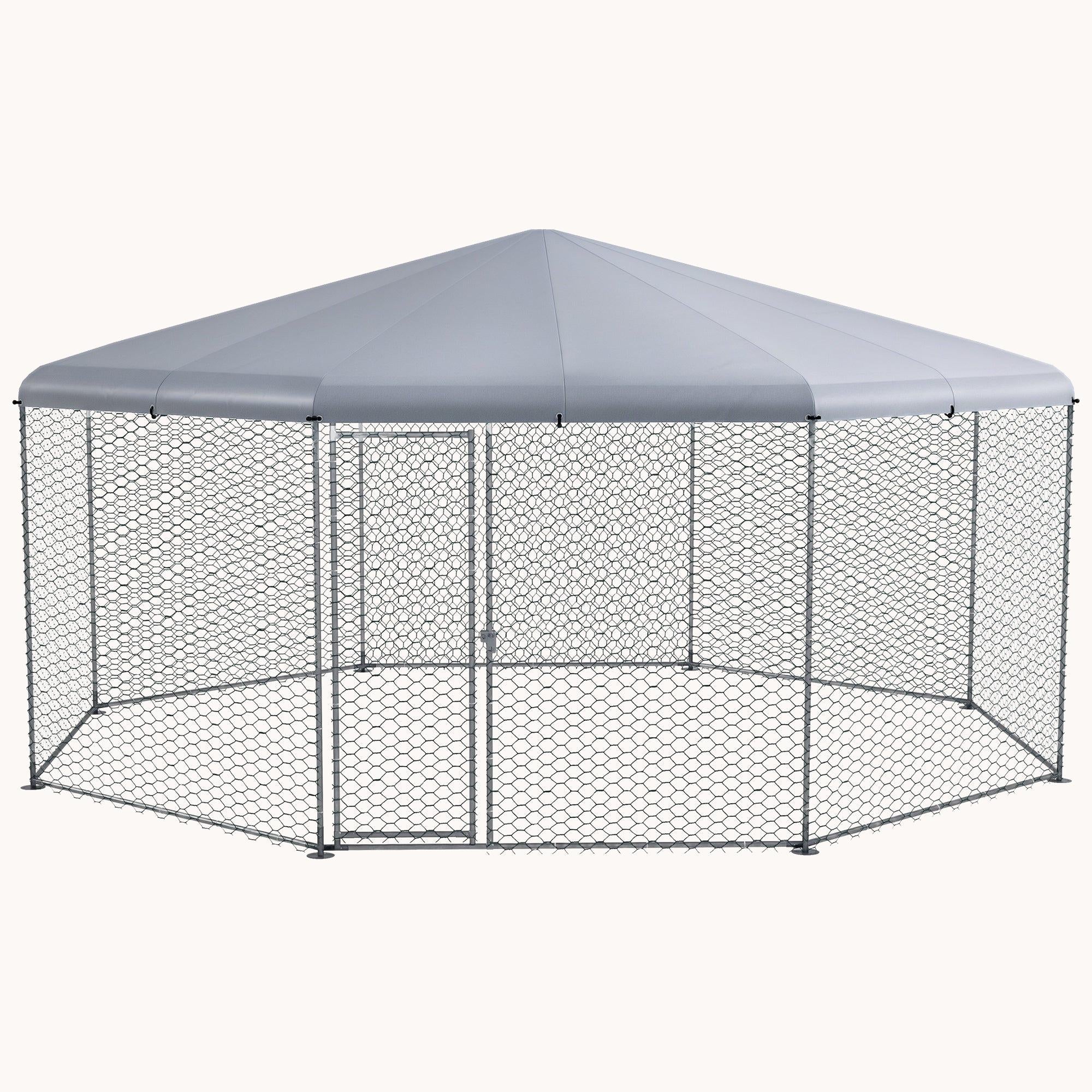 pawhut-enclos-poulailler-octogonal-m-tal-avec-b-che-imperm-able-argent image 1