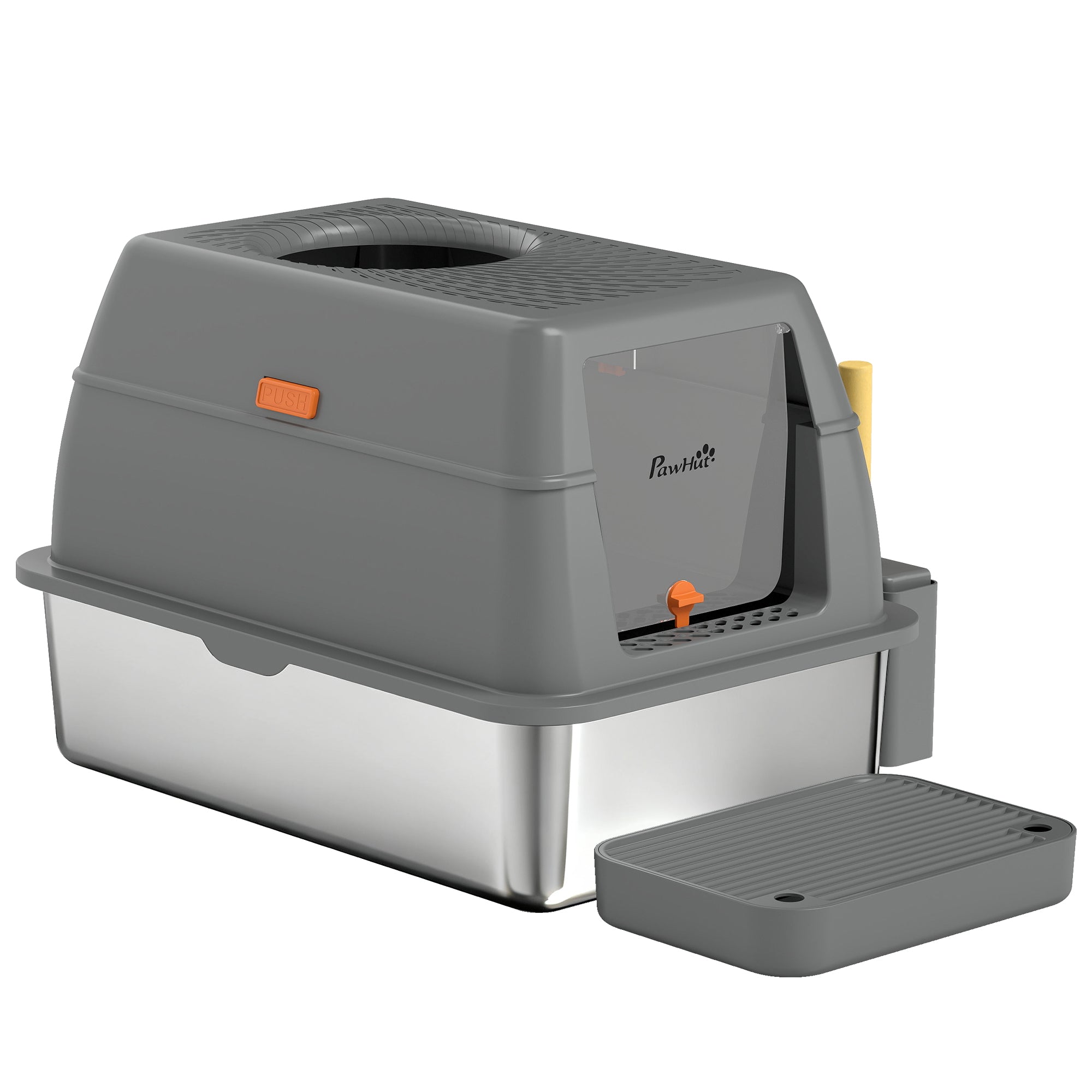 pawhut-bac-liti-re-inox-xl-avec-couvercle-entr-e-avant-haut-60-x-40-x-38-cm-gris image 2