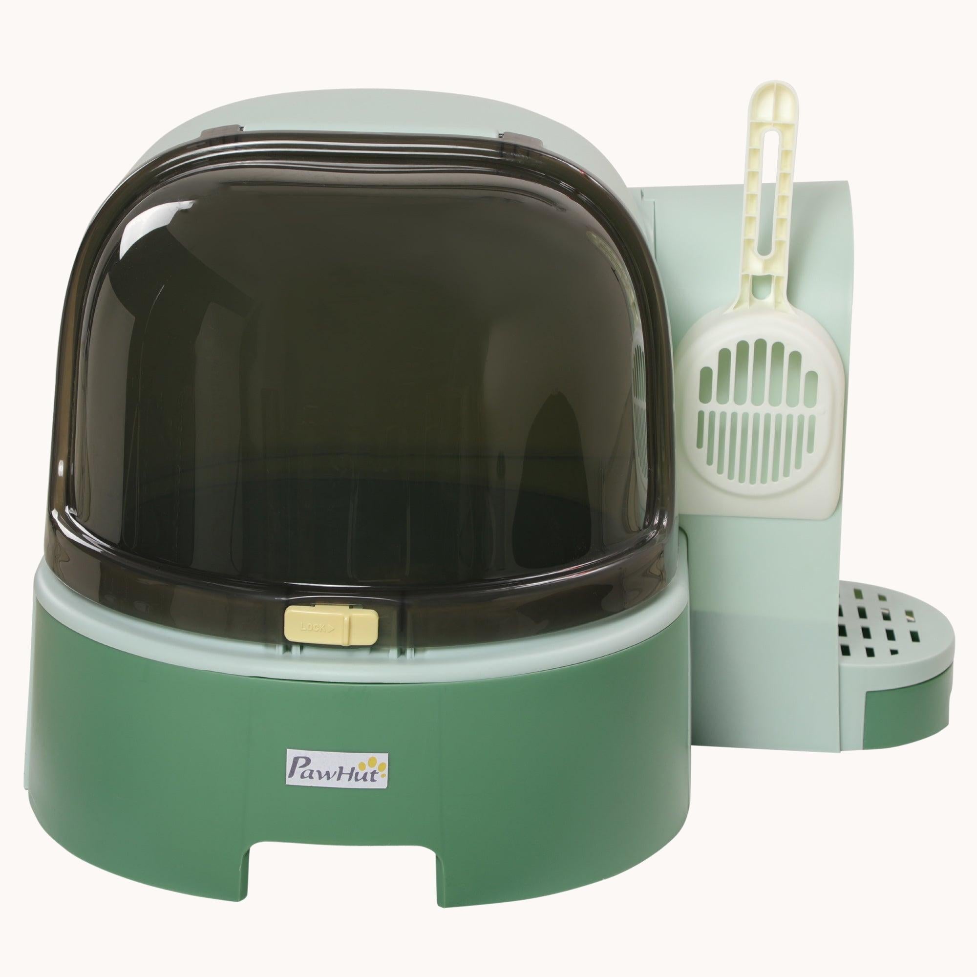 pawhut-bac-liti-re-couvert-vert-avec-couvercle-ouvrable-porte-lat-rale-et-pelle image 3