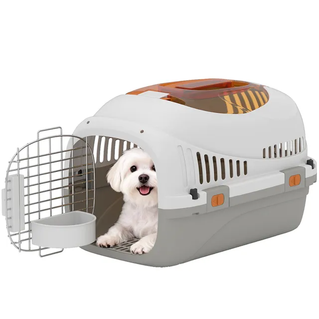 pawhut-caisse-de-transport-rigide-pour-chats-et-petits-chiens-avec-porte-acier-e image 1