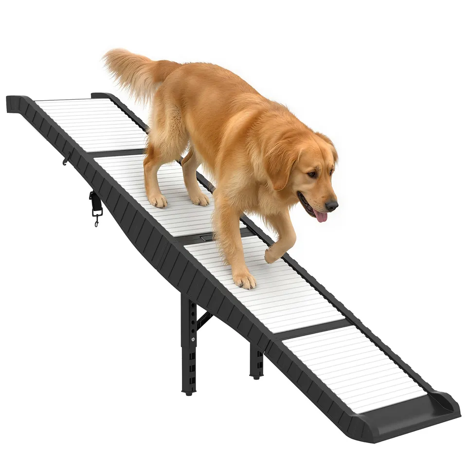 pawhut-rampe-chien-pliable-175-cm-avec-pied-de-soutien-blanc image 1