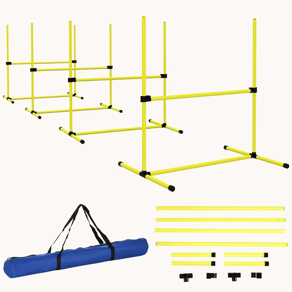 pawhut-kit-agility-4-haies-r-glables-en-hauteur-pour-chien-avec-sac-jaune image 1