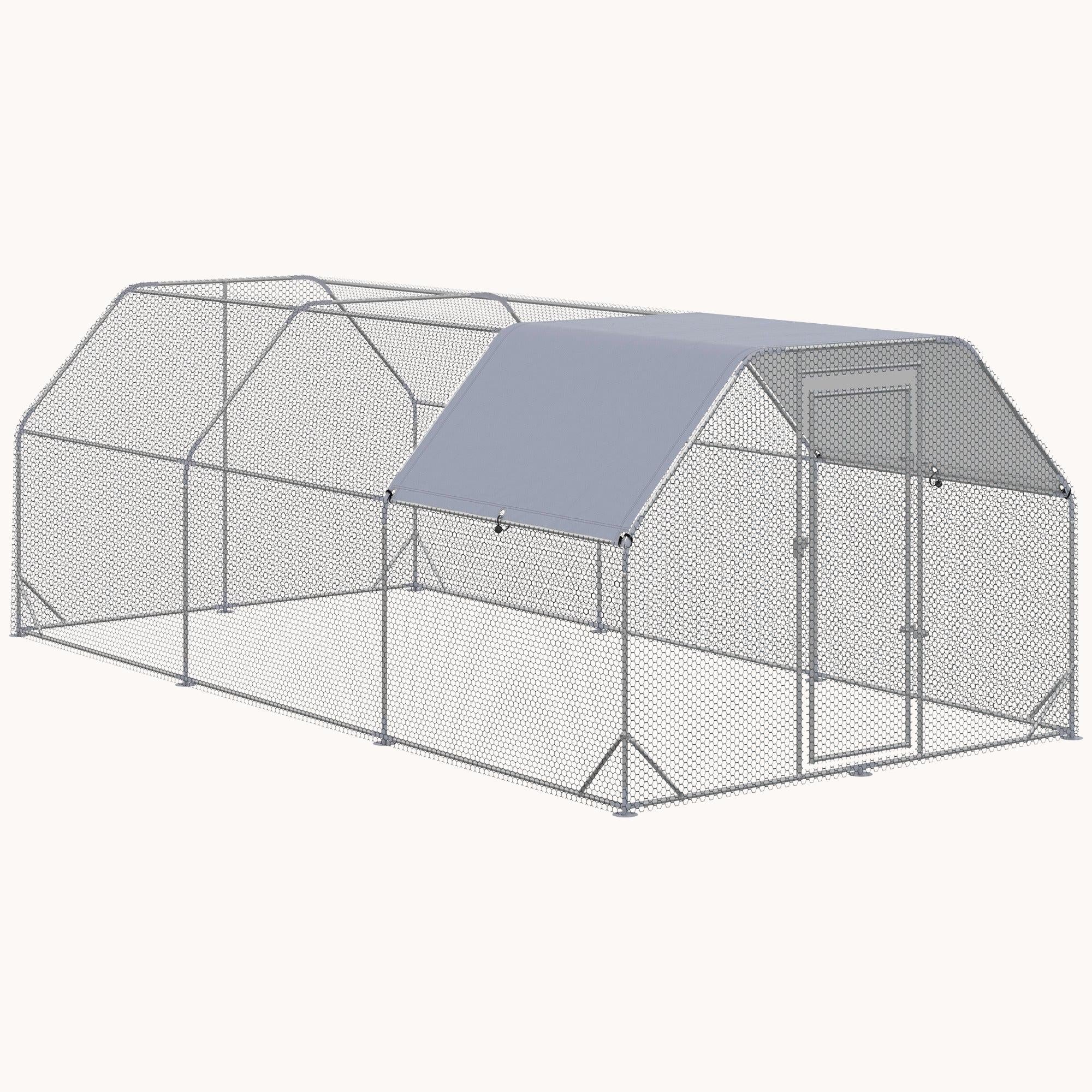 pawhut-enclos-ext-rieur-poules-m-tal-5-7-x-2-8-m-avec-b-che-argent image 1