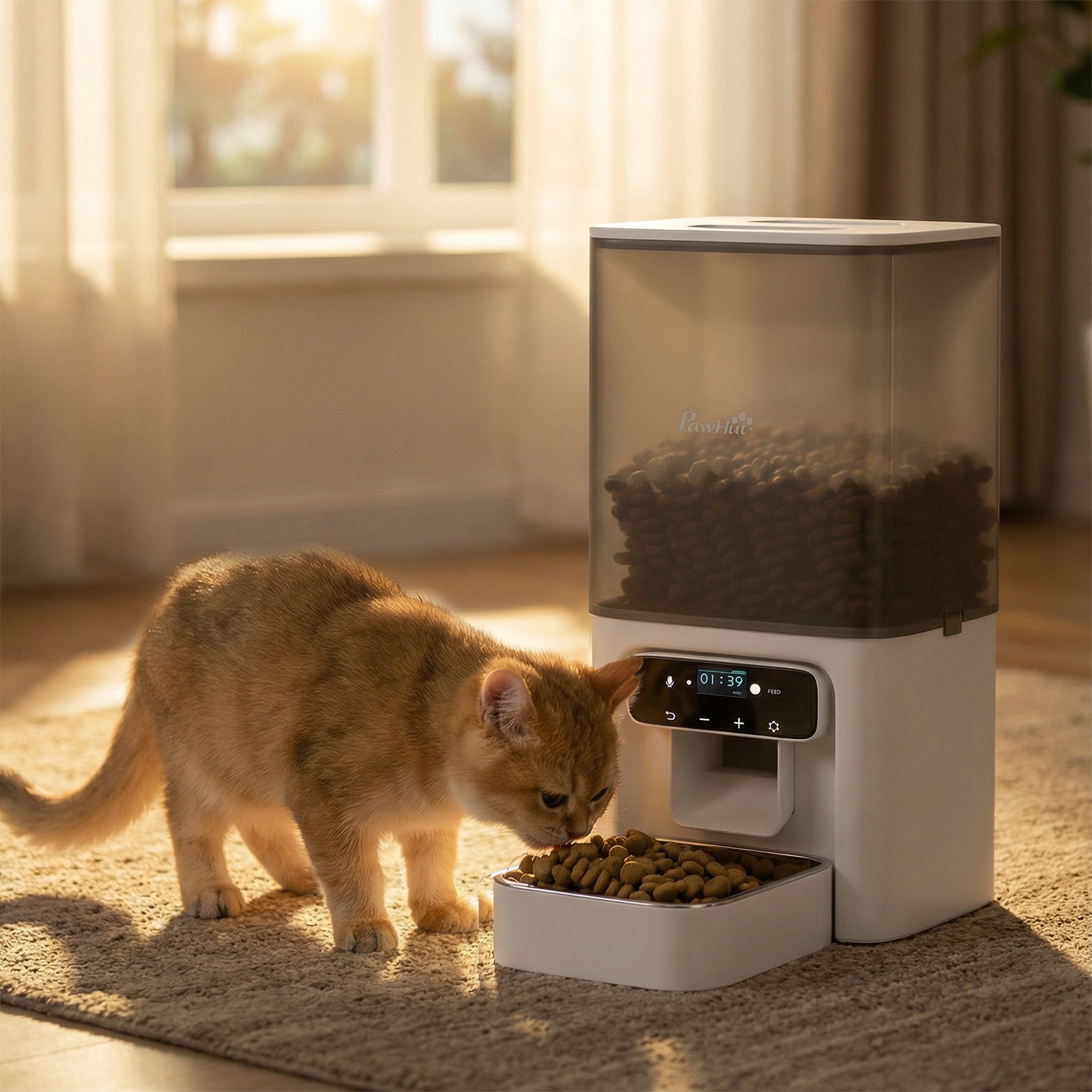 pawhut-distributeur-croquettes-chat-automatique-4-5l-avec-bol-inox-6-repas-et-vo image 4