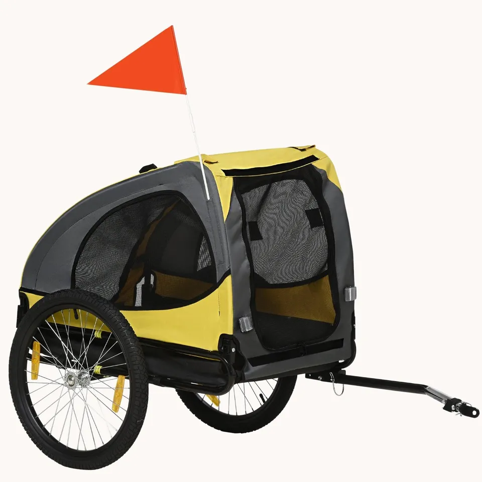 pawhut-remorque-v-lo-pour-chien-moyen-cadre-acier-jaune image 1