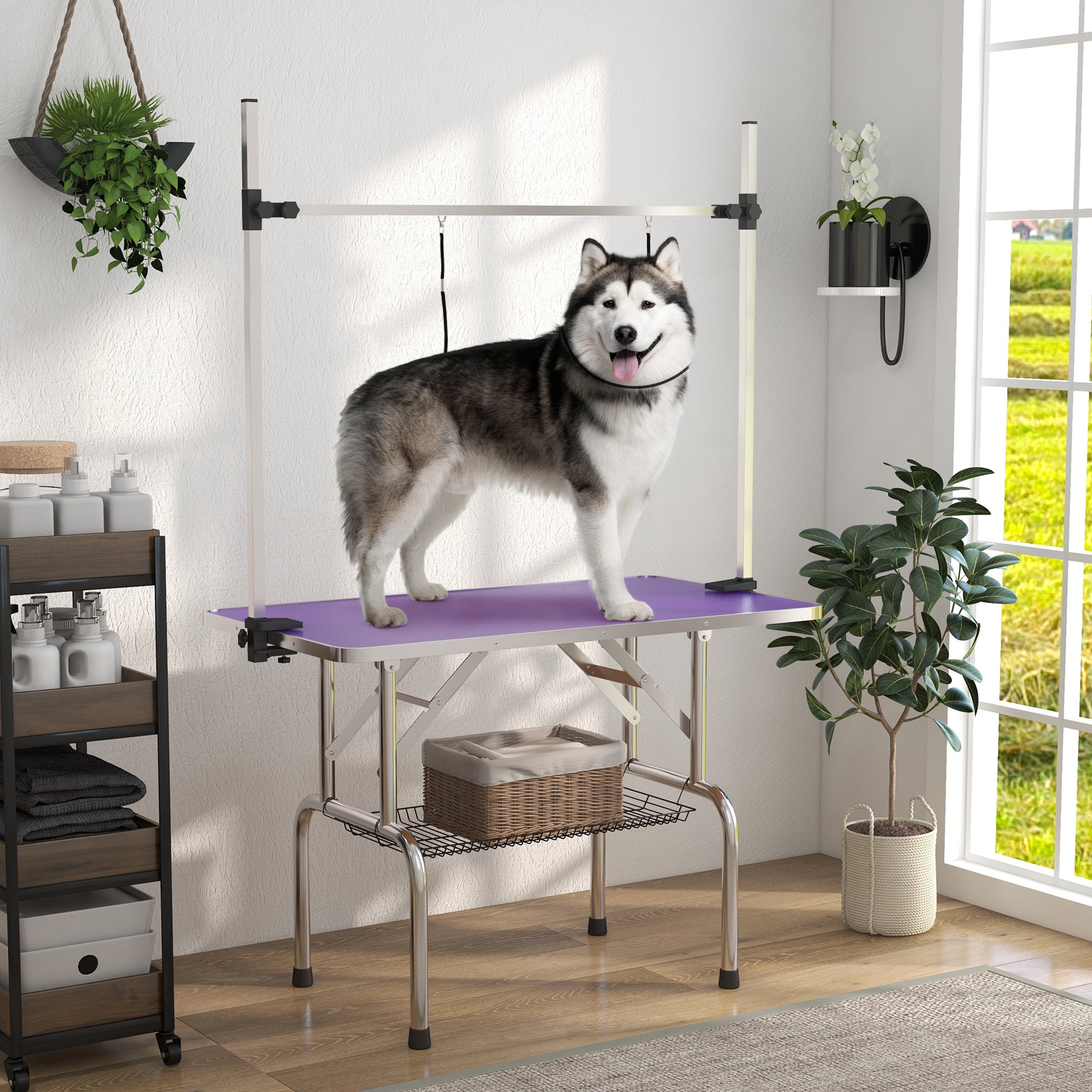pawhut-table-de-toilettage-pliable-43-avec-bras-r-glable-et-dessus-antid-rapant- image 4