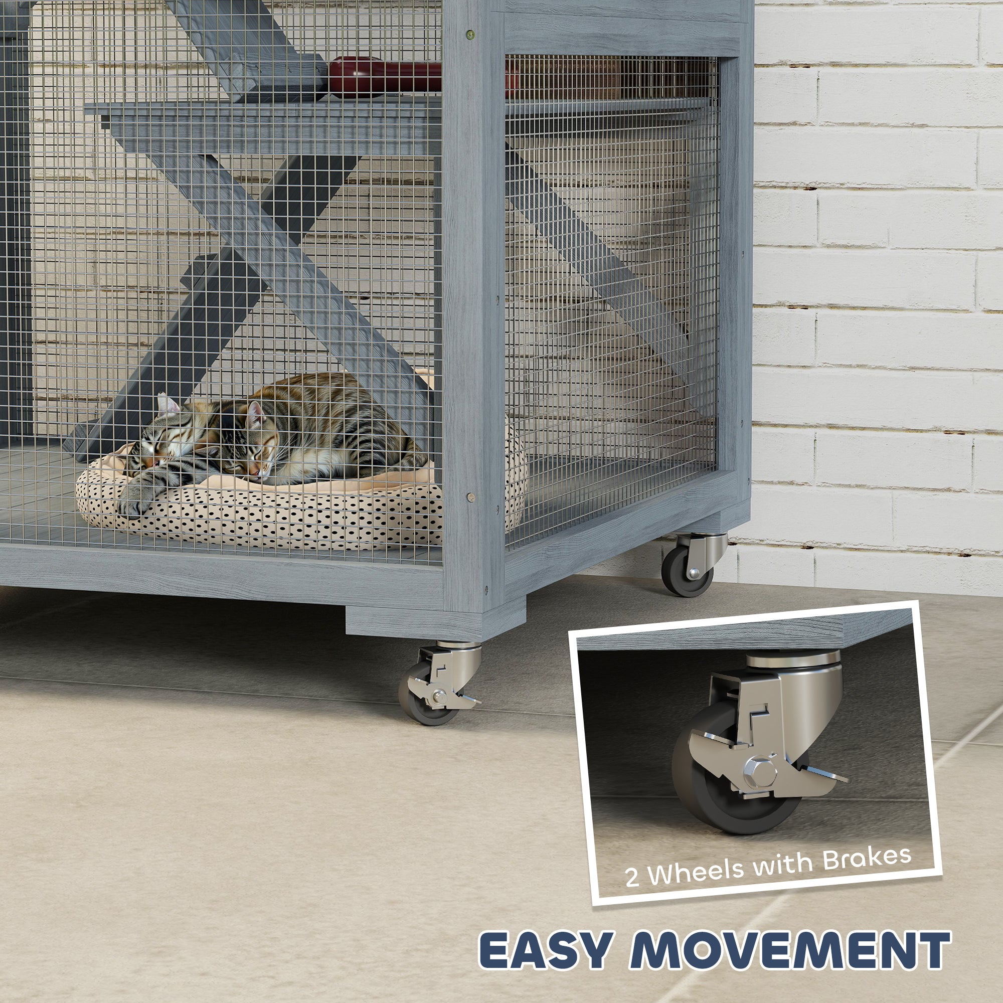pawhut-catio-ext-rieur-66-pouces-sur-roues-avec-hamac-et-plateformes-gris image 7