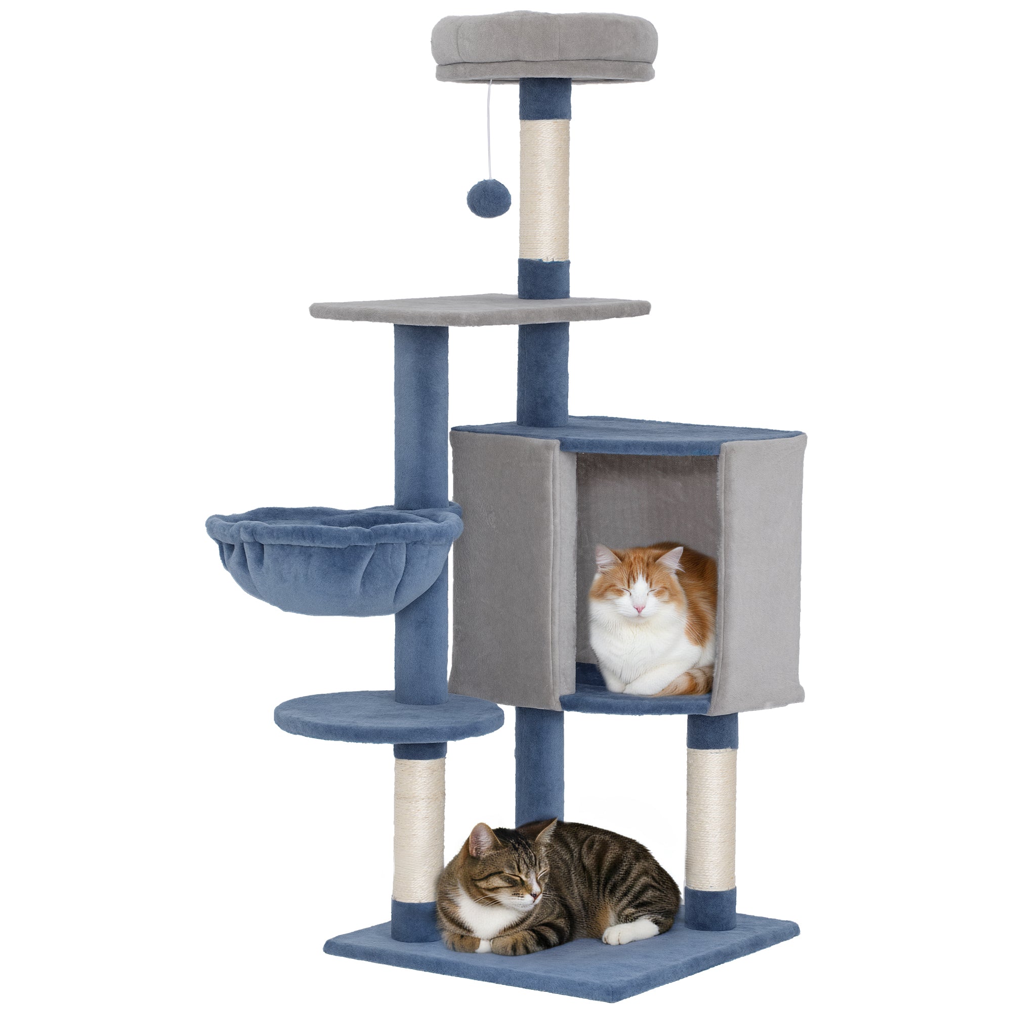 pawhut-arbre-chat-moderne-122-cm-bleu-gris-niche-hamac-perchoir-et-griffoirs image 1