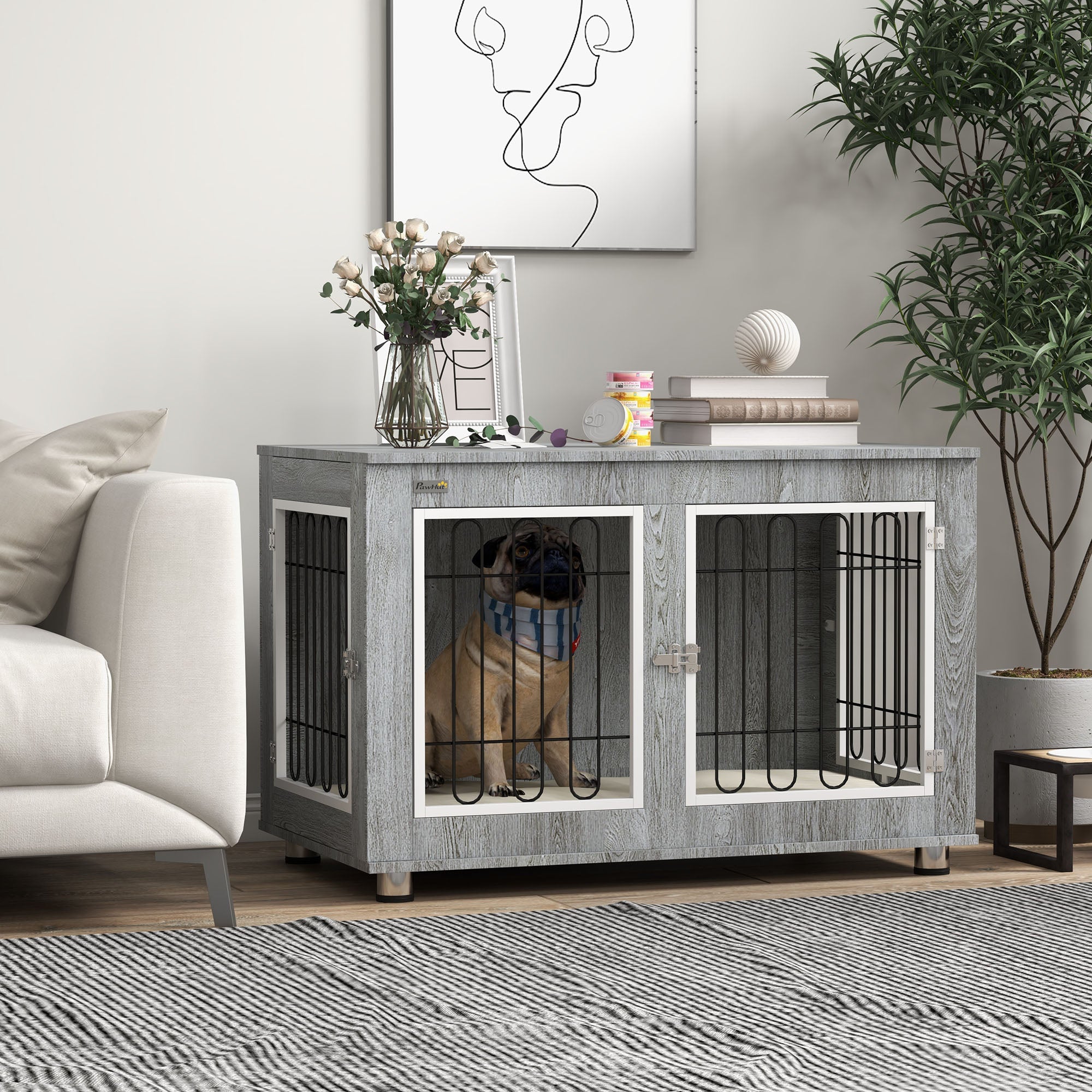 pawhut-niche-d-int-rieur-table-d-appoint-avec-coussin-pour-grand-chien-gris image 3