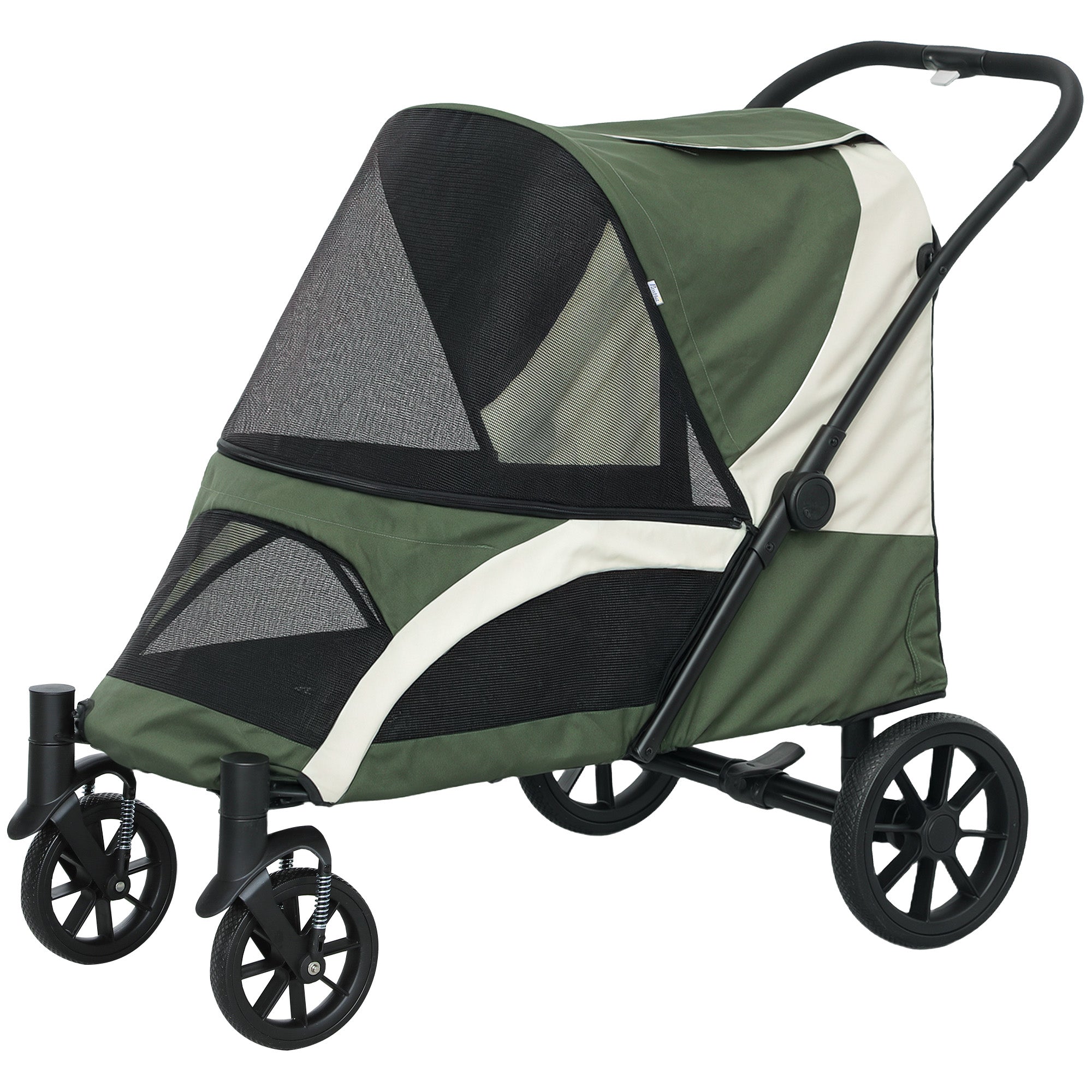 pawhut-poussette-pour-grand-chien-roues-amortissantes-pliable-en-1-clic-verte image 2